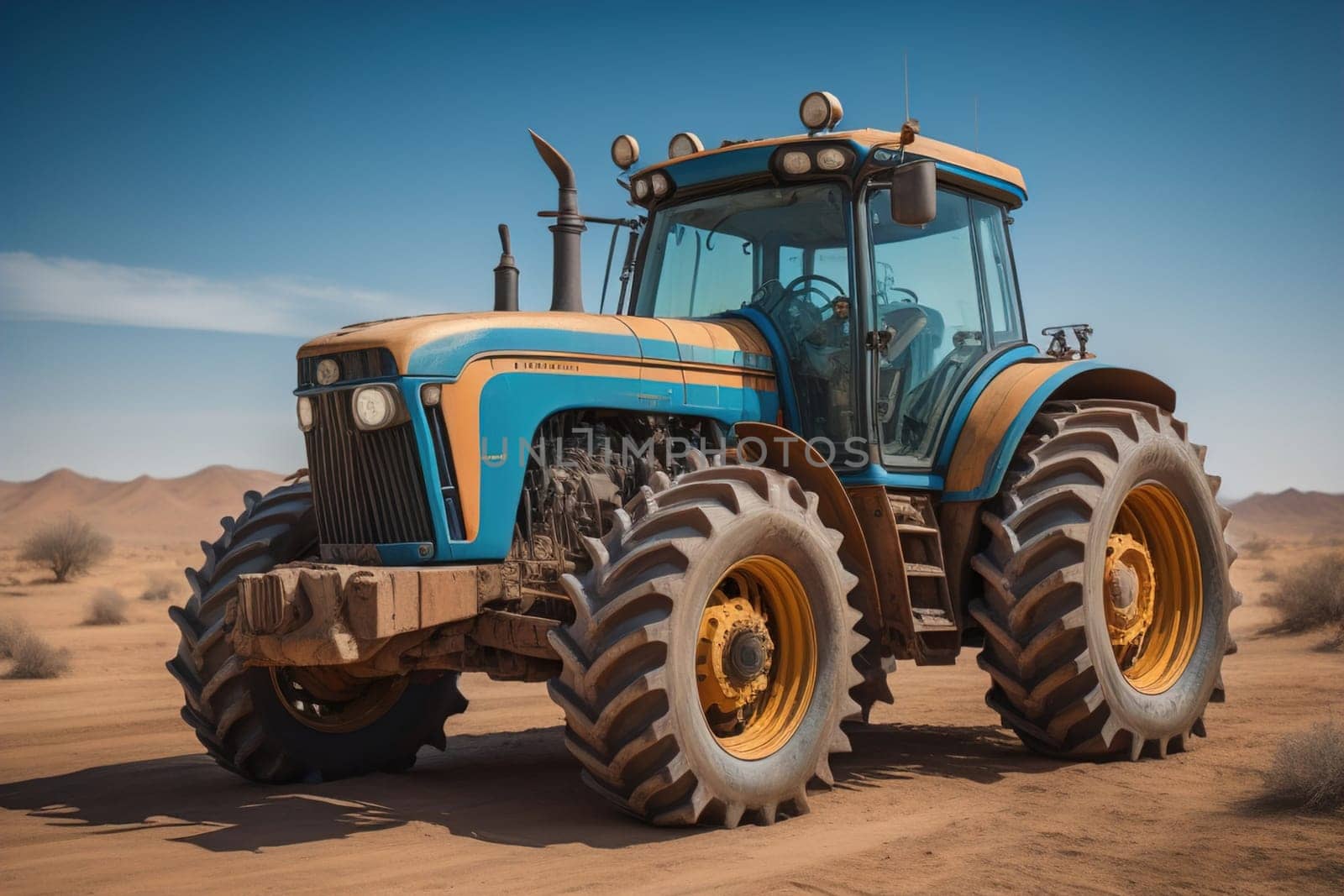 Modern tractor on a colored background. ai generative