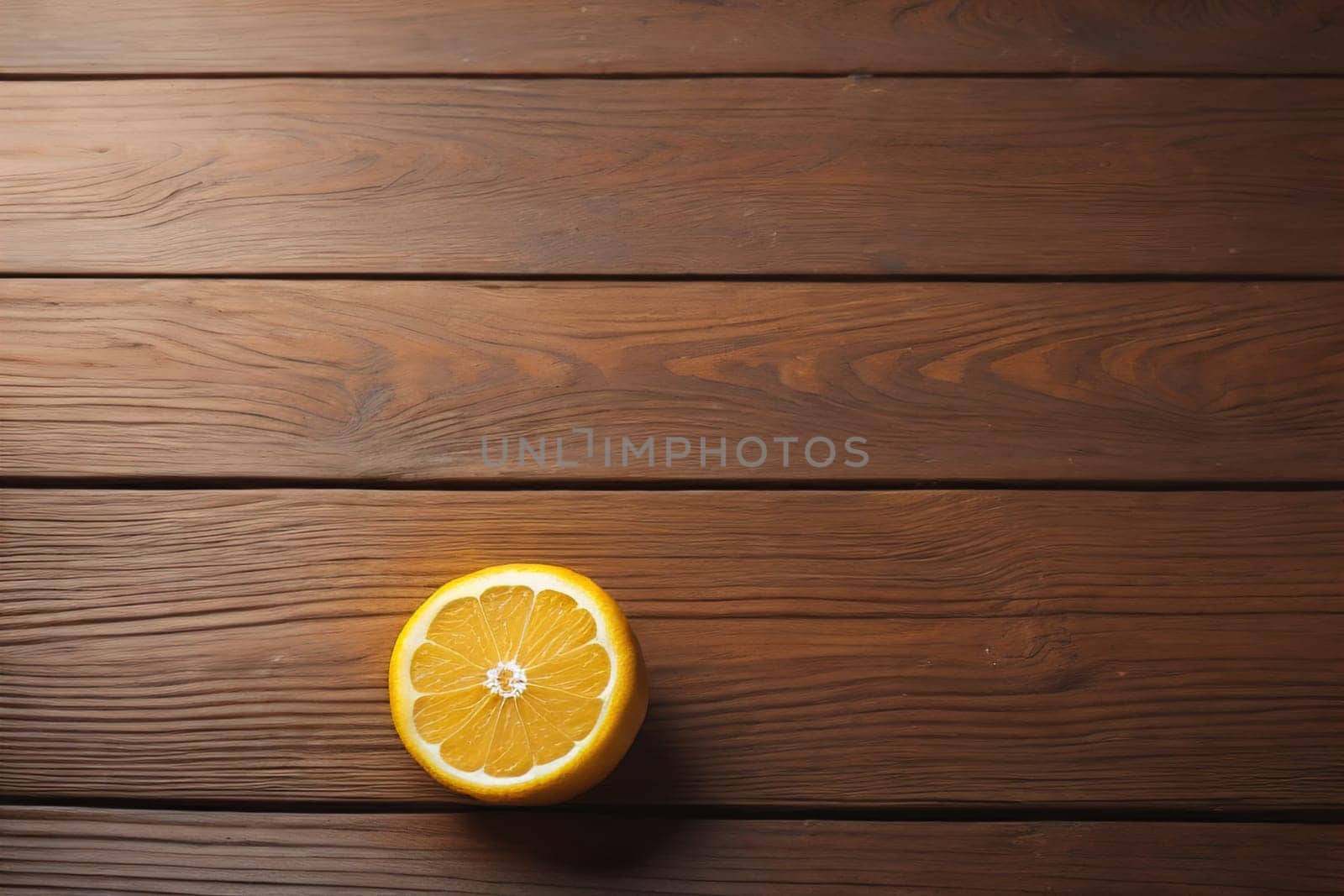 Lemon and slice of lemon on wooden background. Top view. ai generative