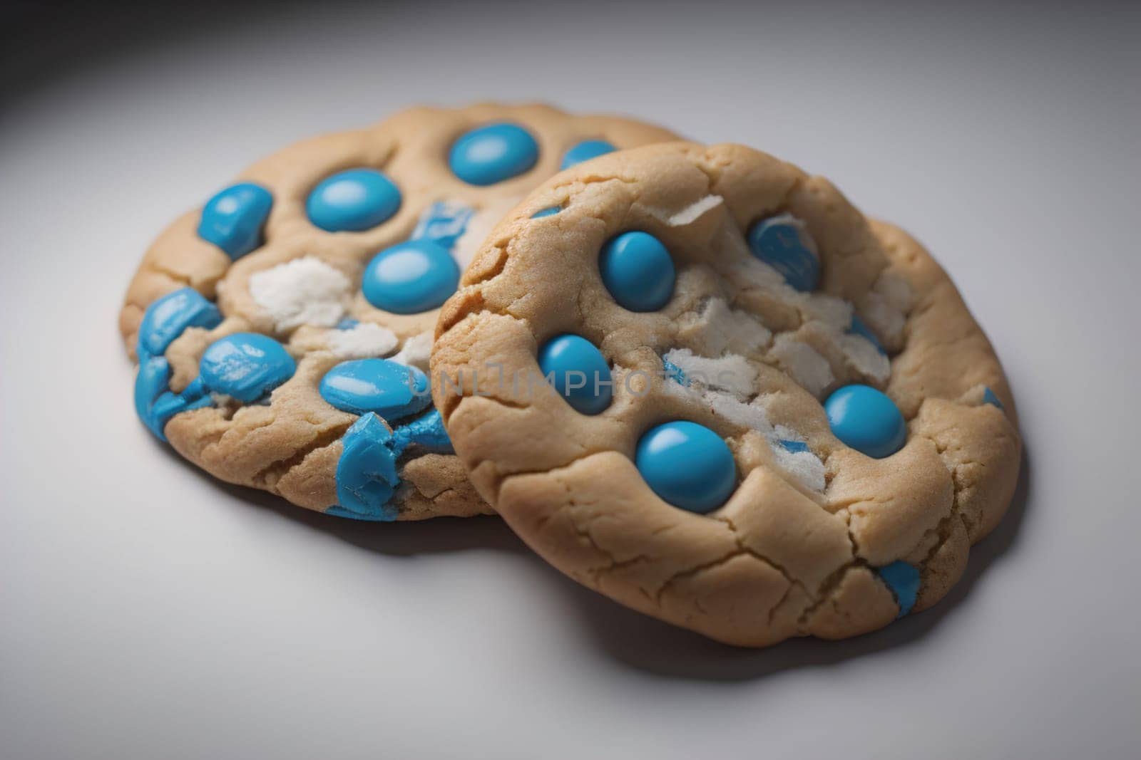 Chocolate chip cookies on orange background. Close up. Selective focus. ai generative