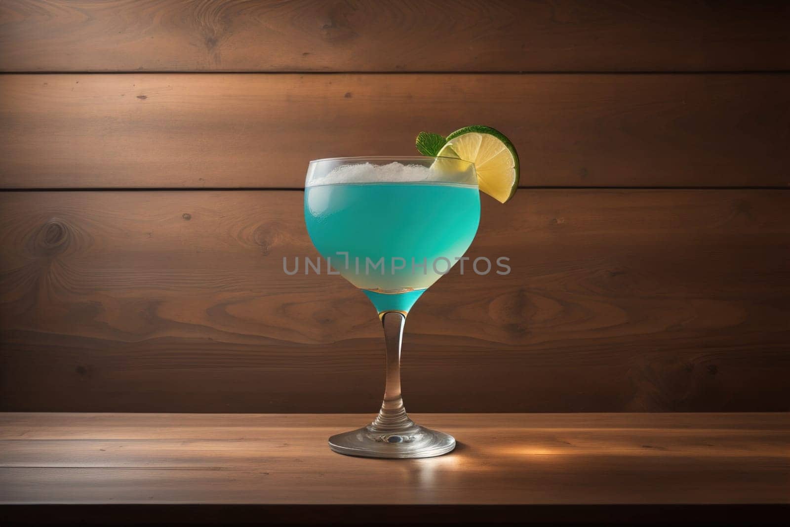 Alcohol cocktail drink on the table in bar. Toned image. ai generative