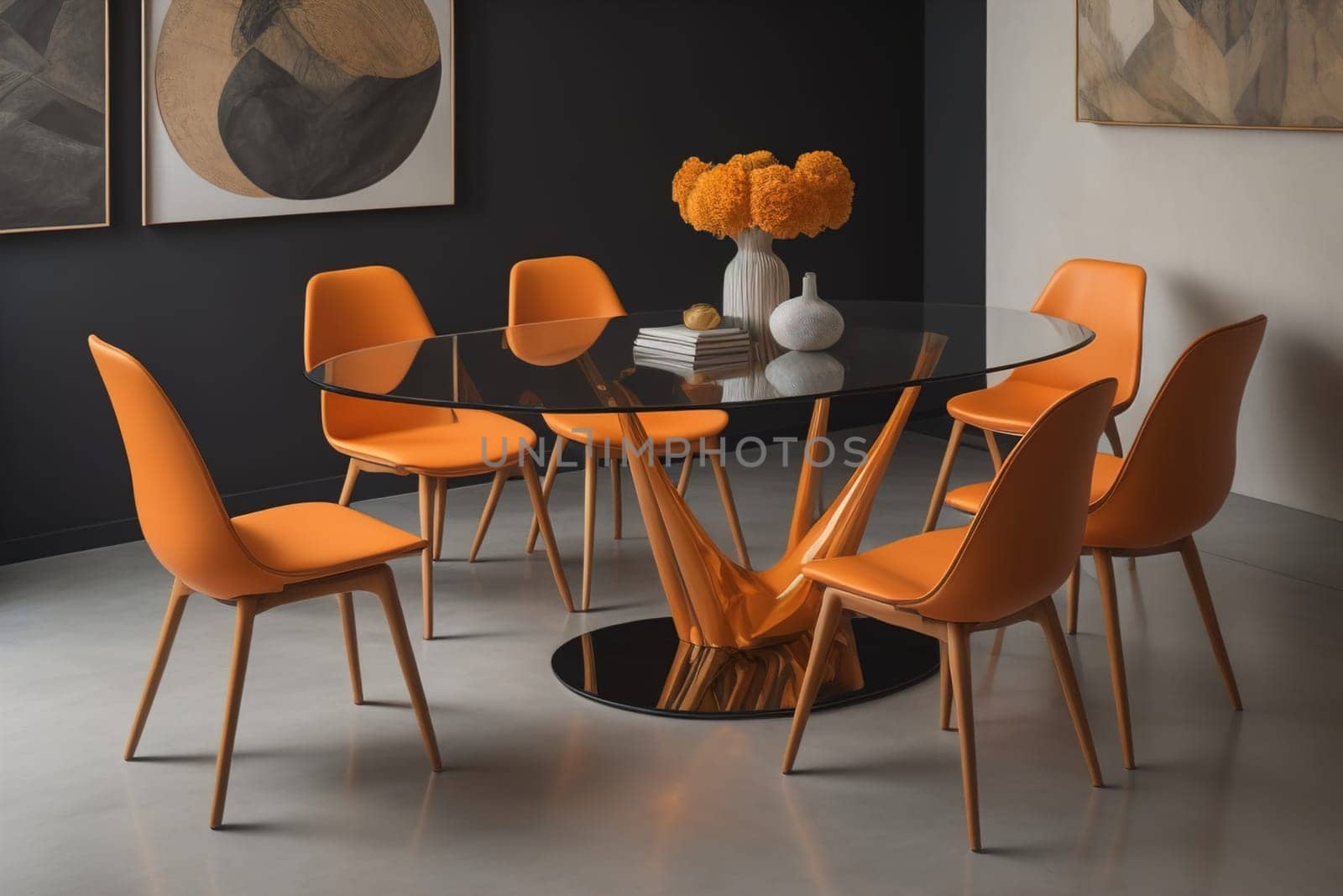 a glass table in a room. ai generative