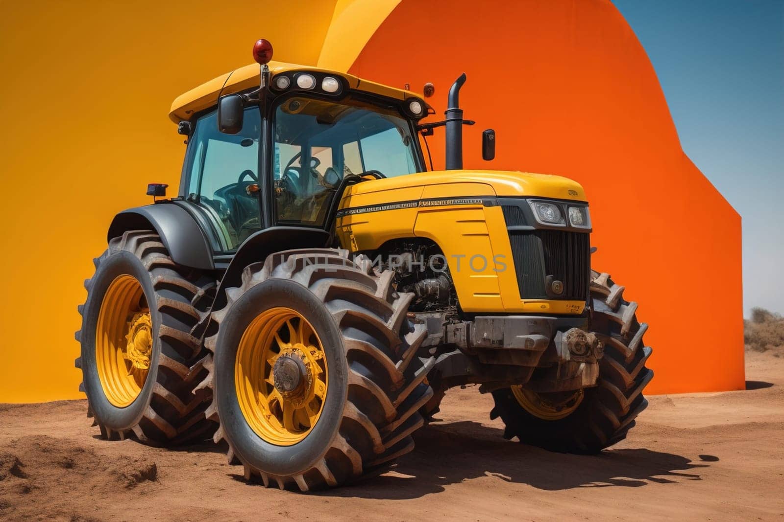 Modern tractor on a colored background. ai generative
