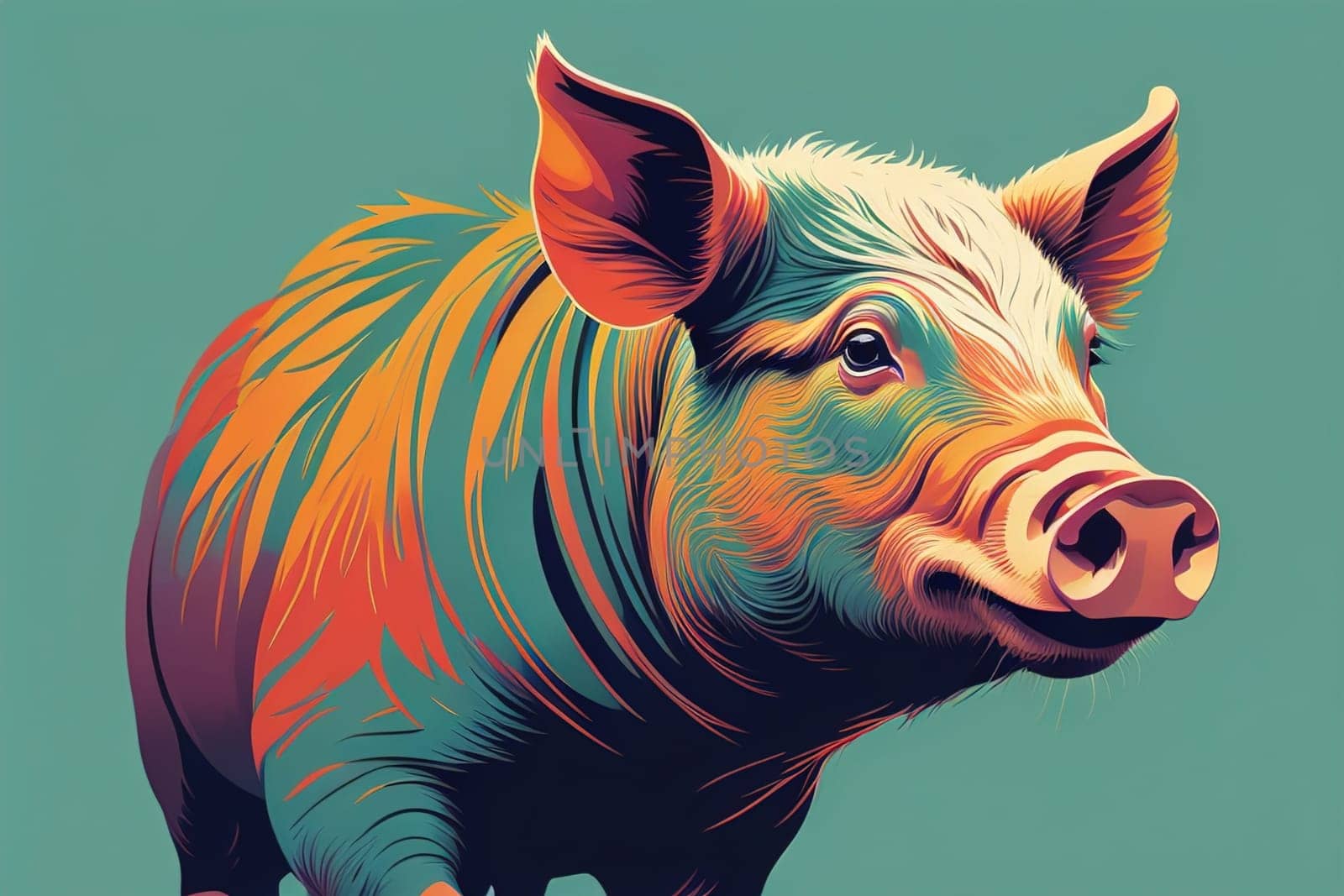 Pig head. Colorful vector illustration. Isolated on a solid color background. generative ai