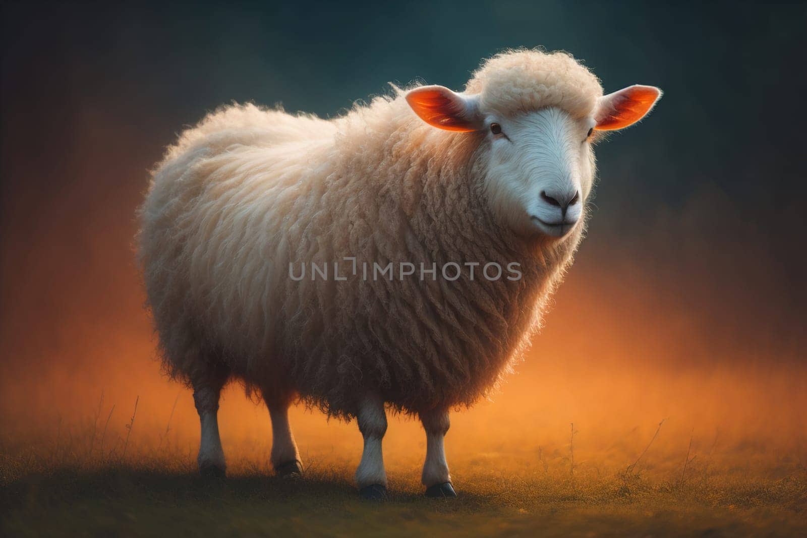 Sheep on a solid color background. Photo in old color image style. ai generative