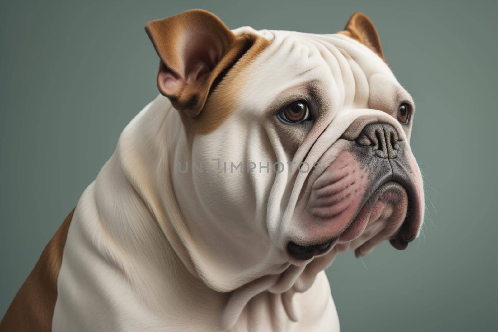 Portrait of a dog breed English Bulldog on a solid color background. ai generative