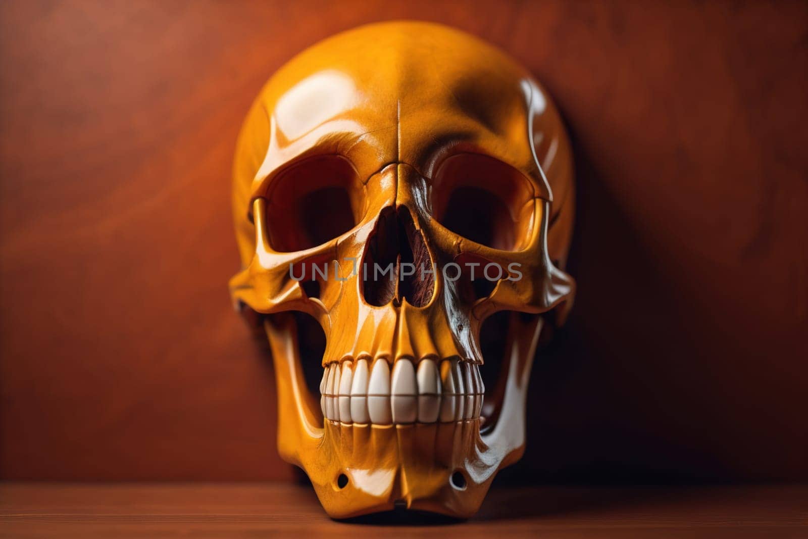 human skull on solid color background. Halloween concept. Close up. ai generative