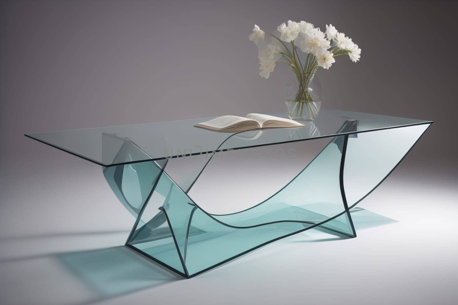a glass table in a room. ai generative