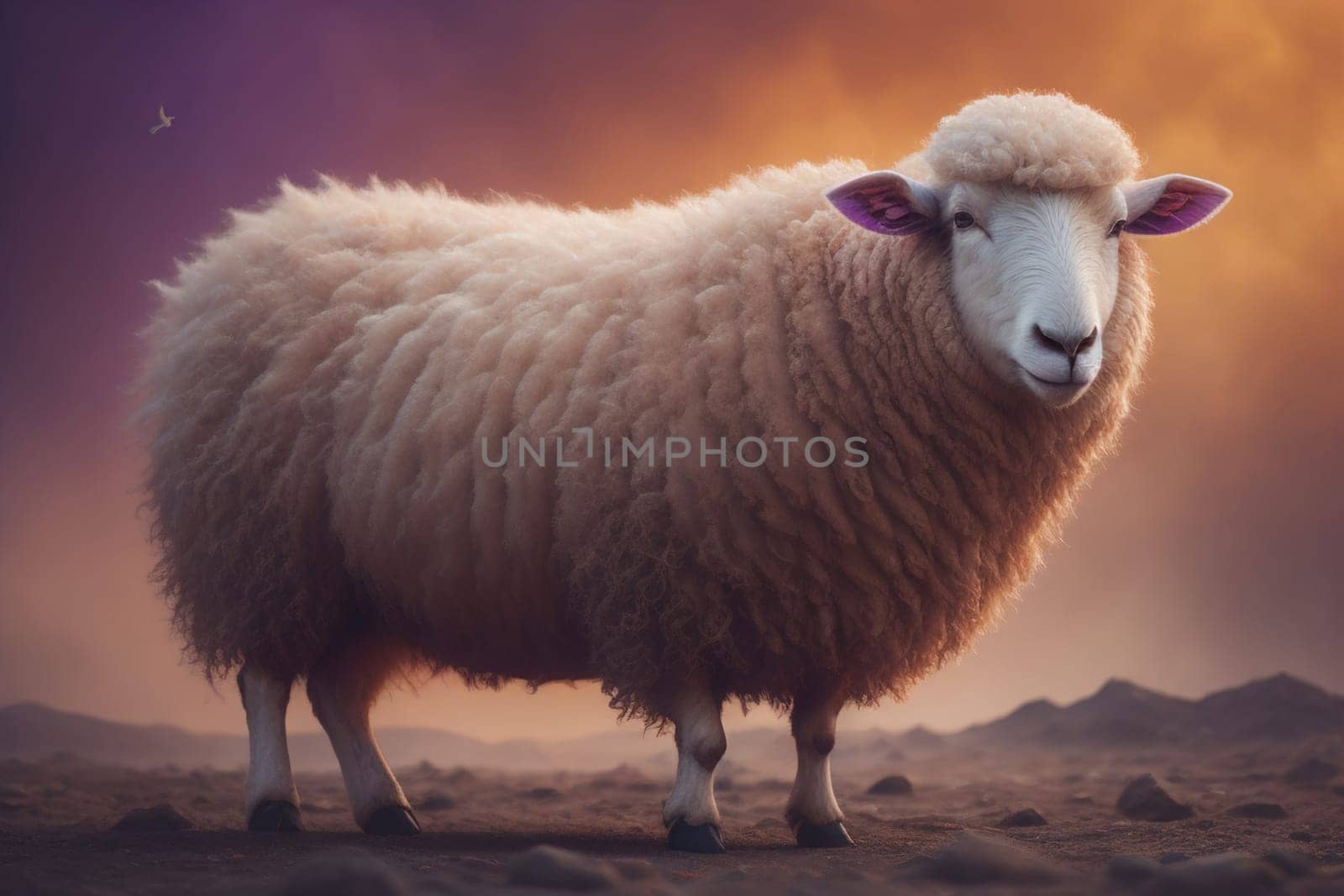 Sheep on a solid color background. Photo in old color image style. ai generative