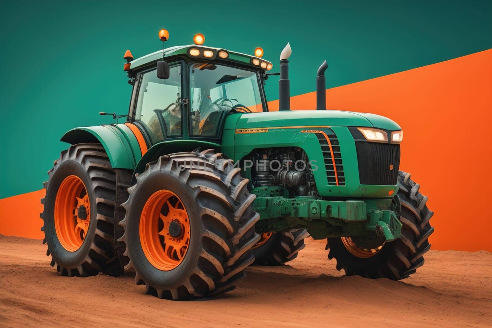 Modern tractor on a colored background. ai generative
