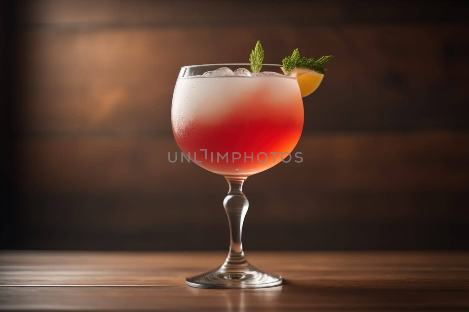 Alcohol cocktail drink on the table in bar. Toned image. ai generative
