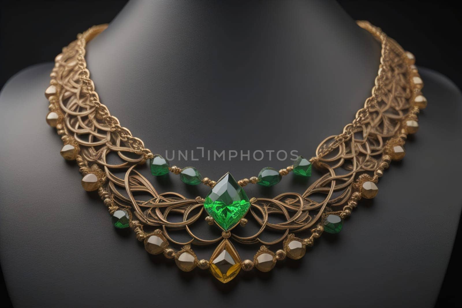 necklace on a mannequin in the studio on a solid color background. ai generative