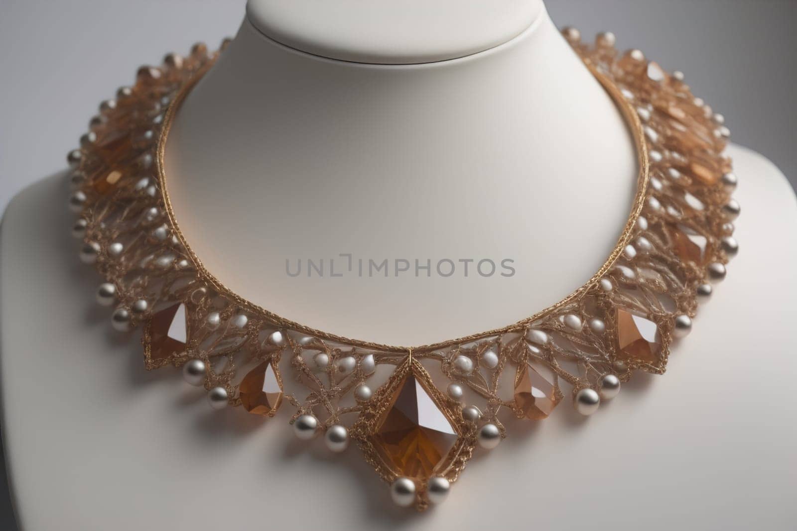 necklace on a mannequin in the studio on a solid color background. ai generative