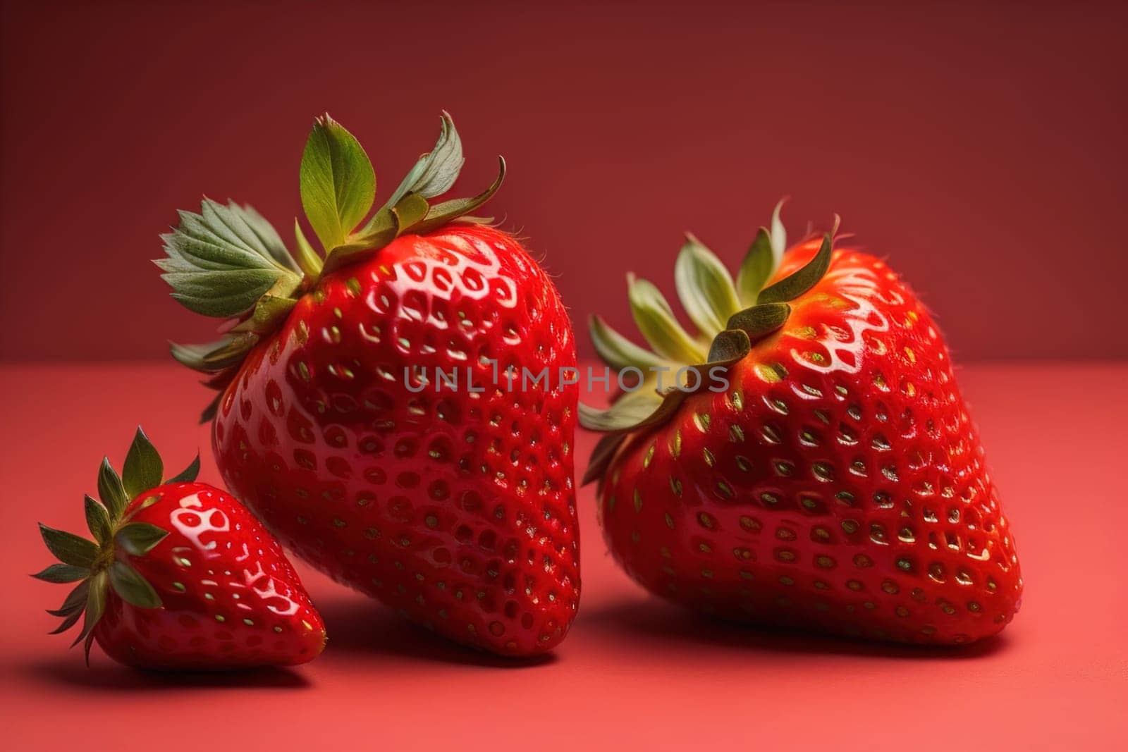 Fresh strawberries on a solid color background. generative ai