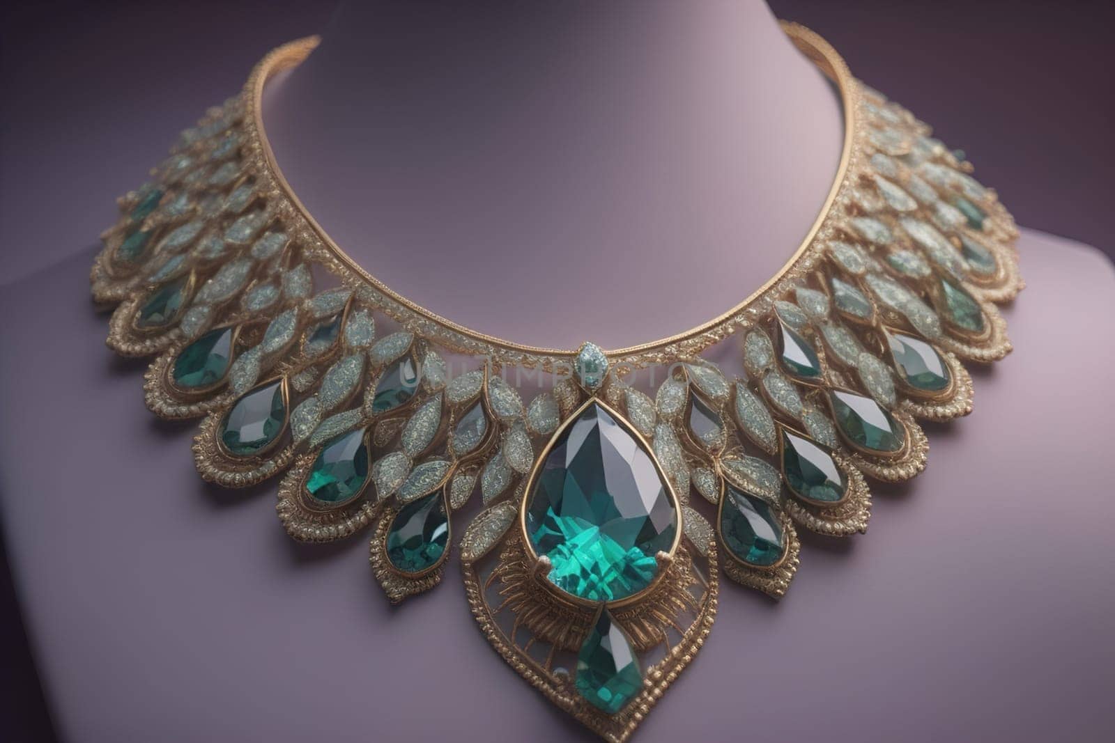 necklace on a mannequin in the studio on a solid color background. ai generative