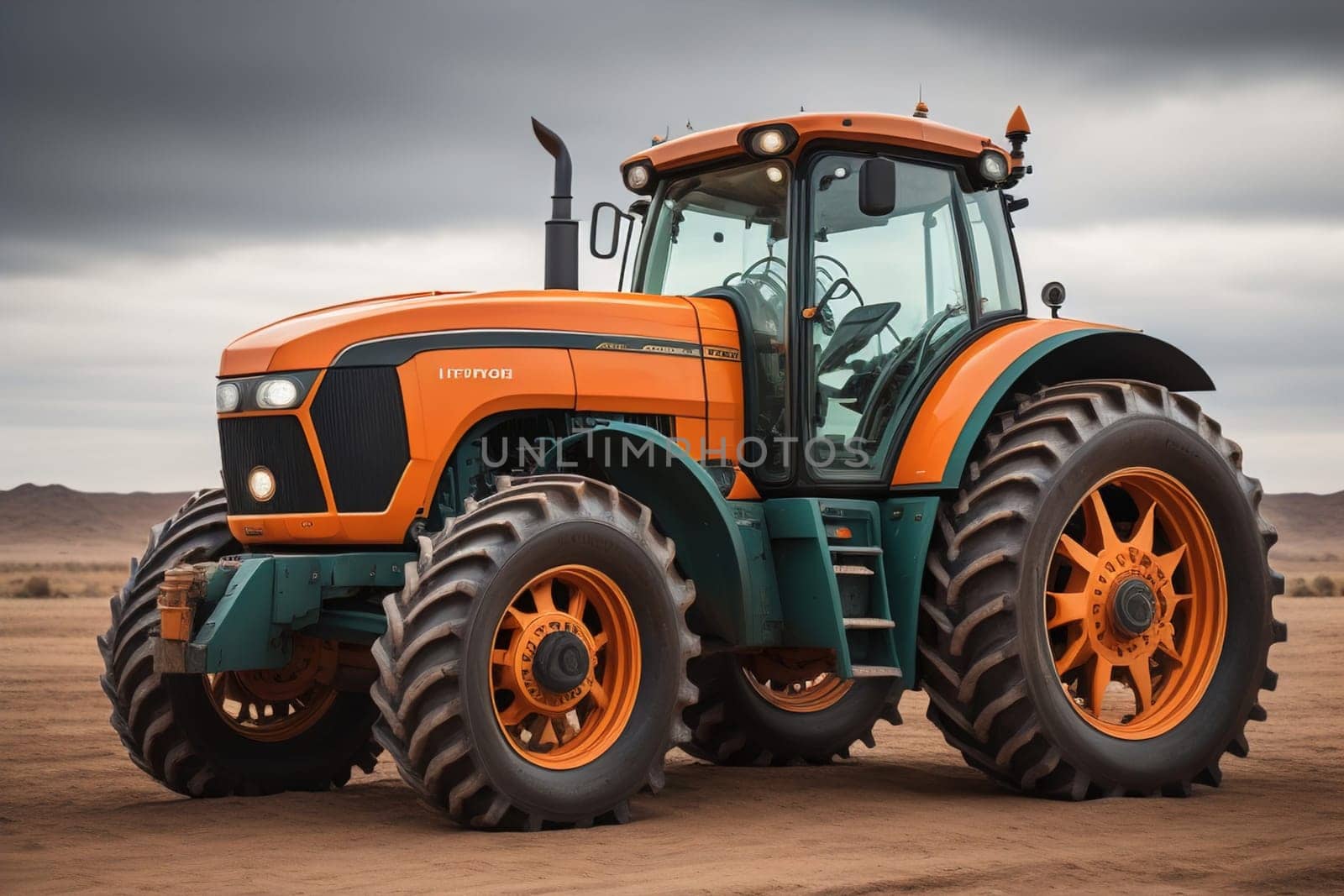 Modern tractor on a colored background. ai generative