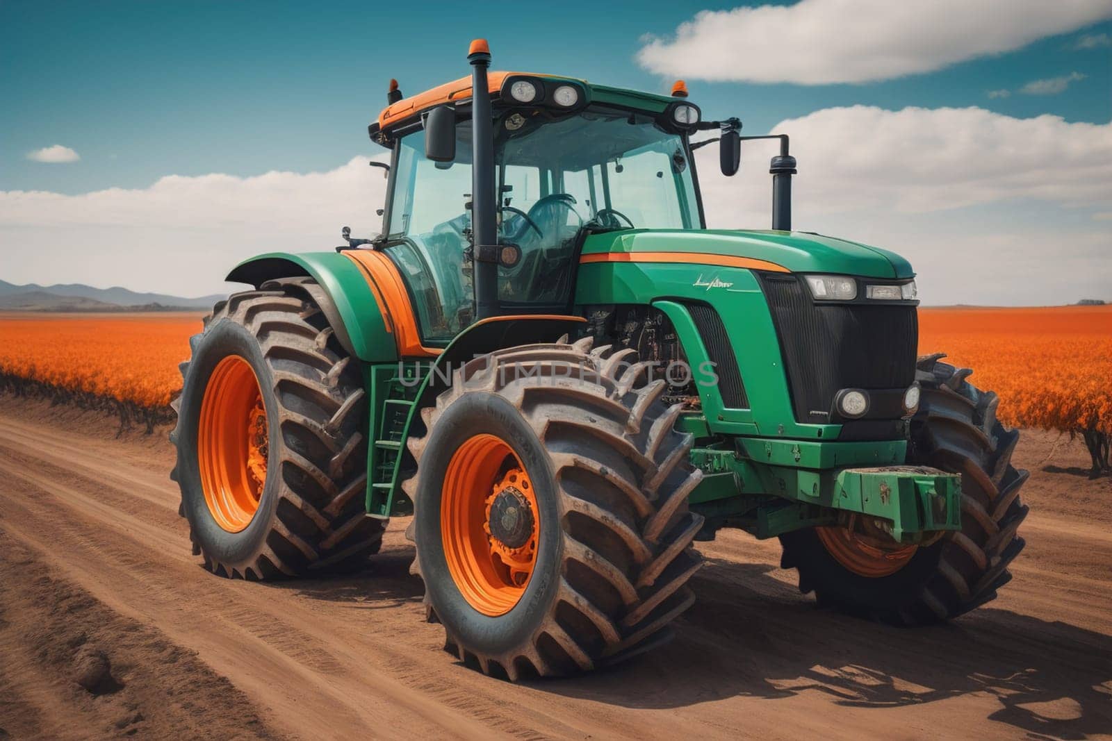 Modern tractor on a colored background. ai generative