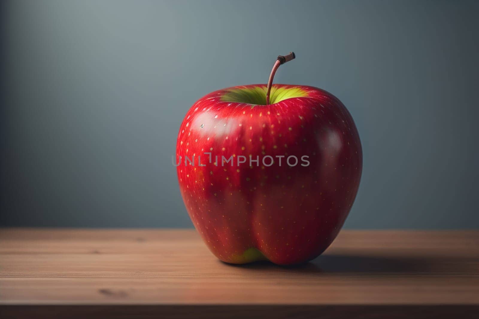 Red apple on a wooden background. ai generative