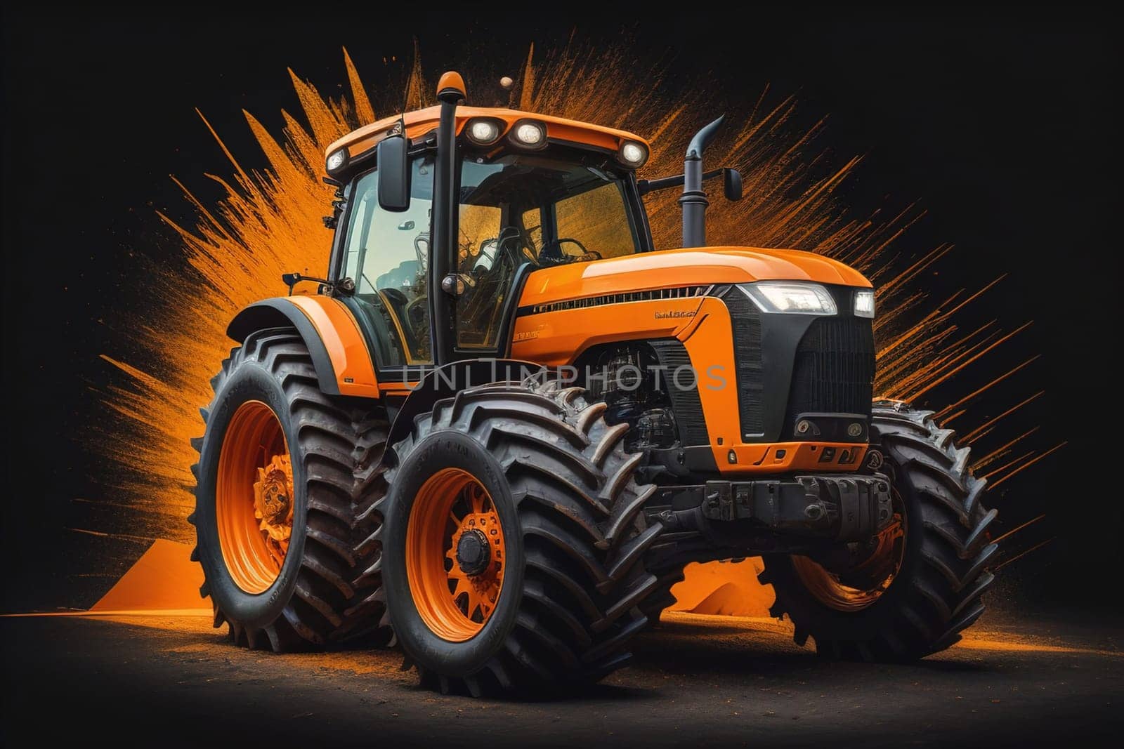 Modern tractor on a colored background. ai generative