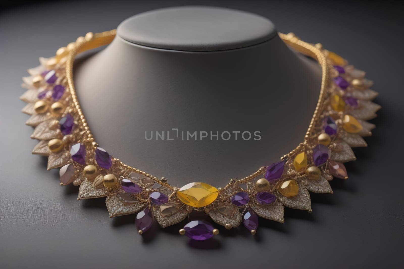 necklace on a mannequin in the studio on a solid color background. ai generative