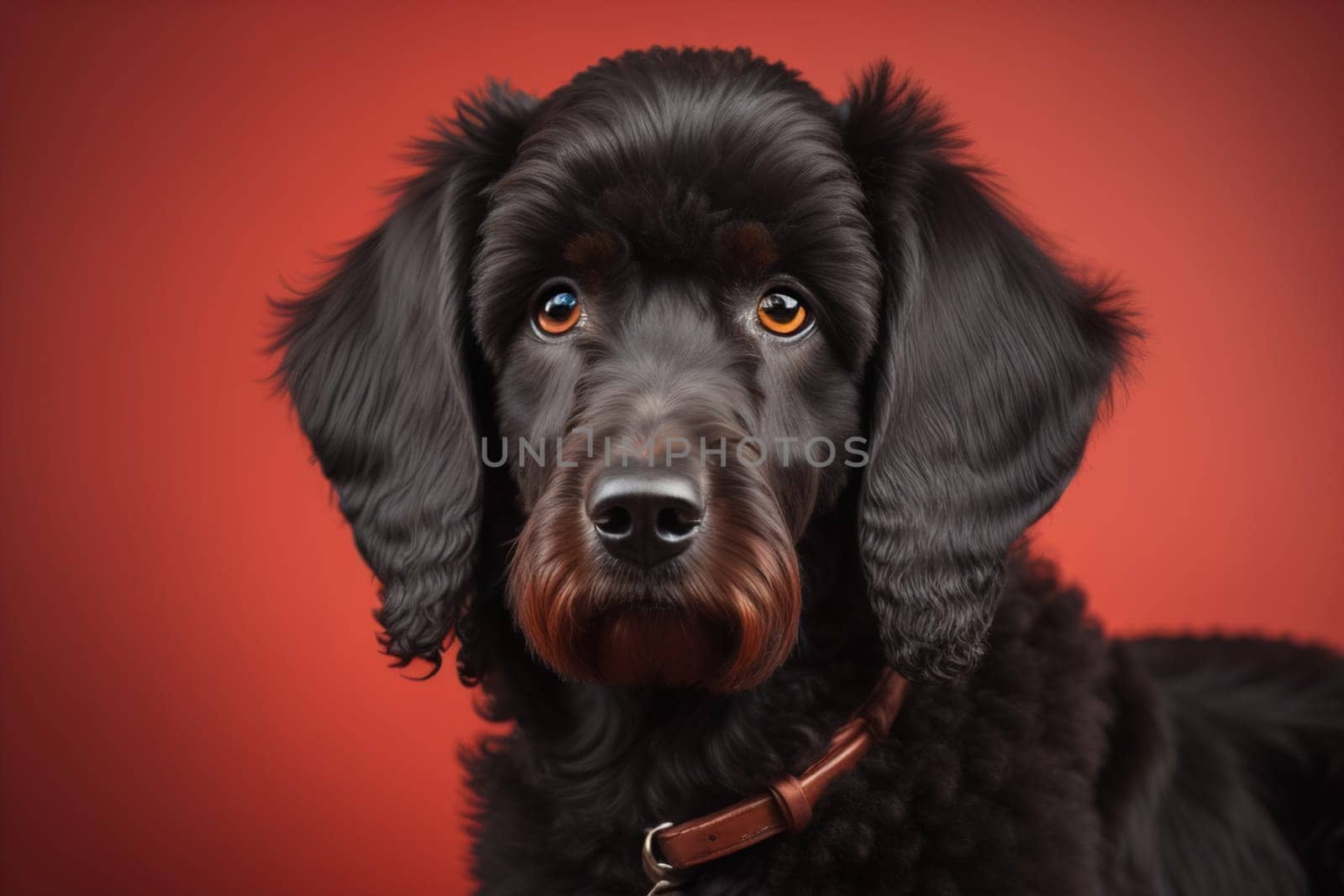 Portrait of a beautiful black dachshund puppy on a solid color background. ai generative