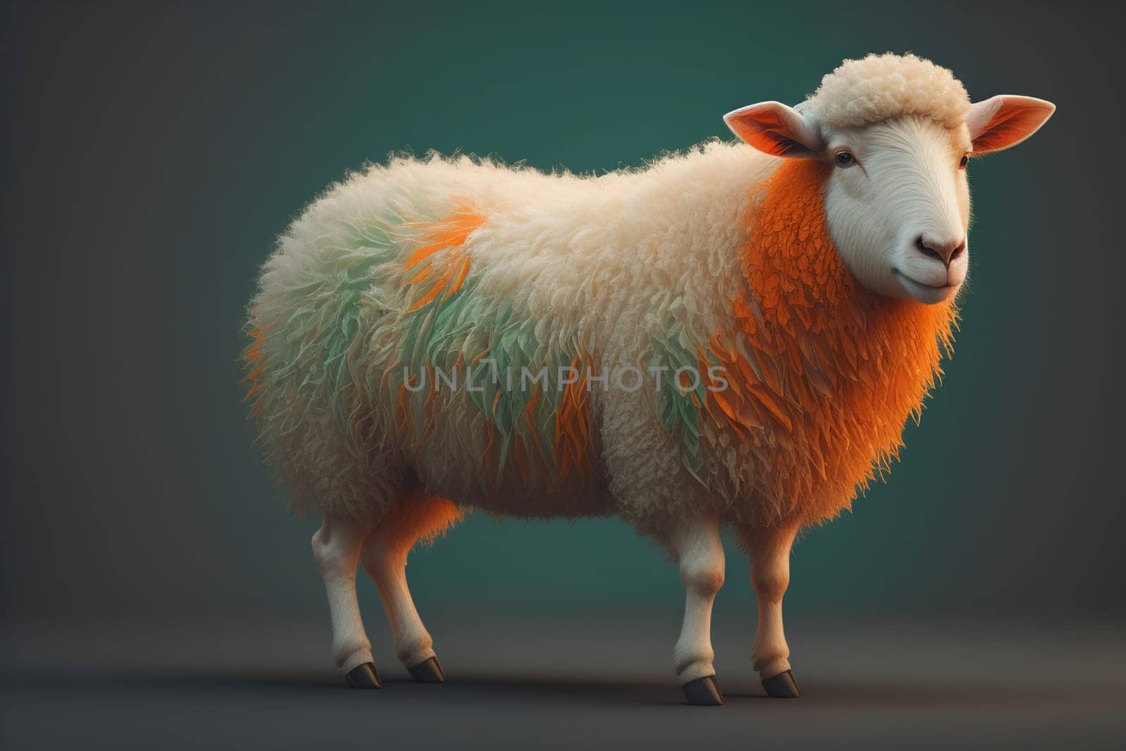 Sheep on a solid color background. Photo in old color image style. ai generative