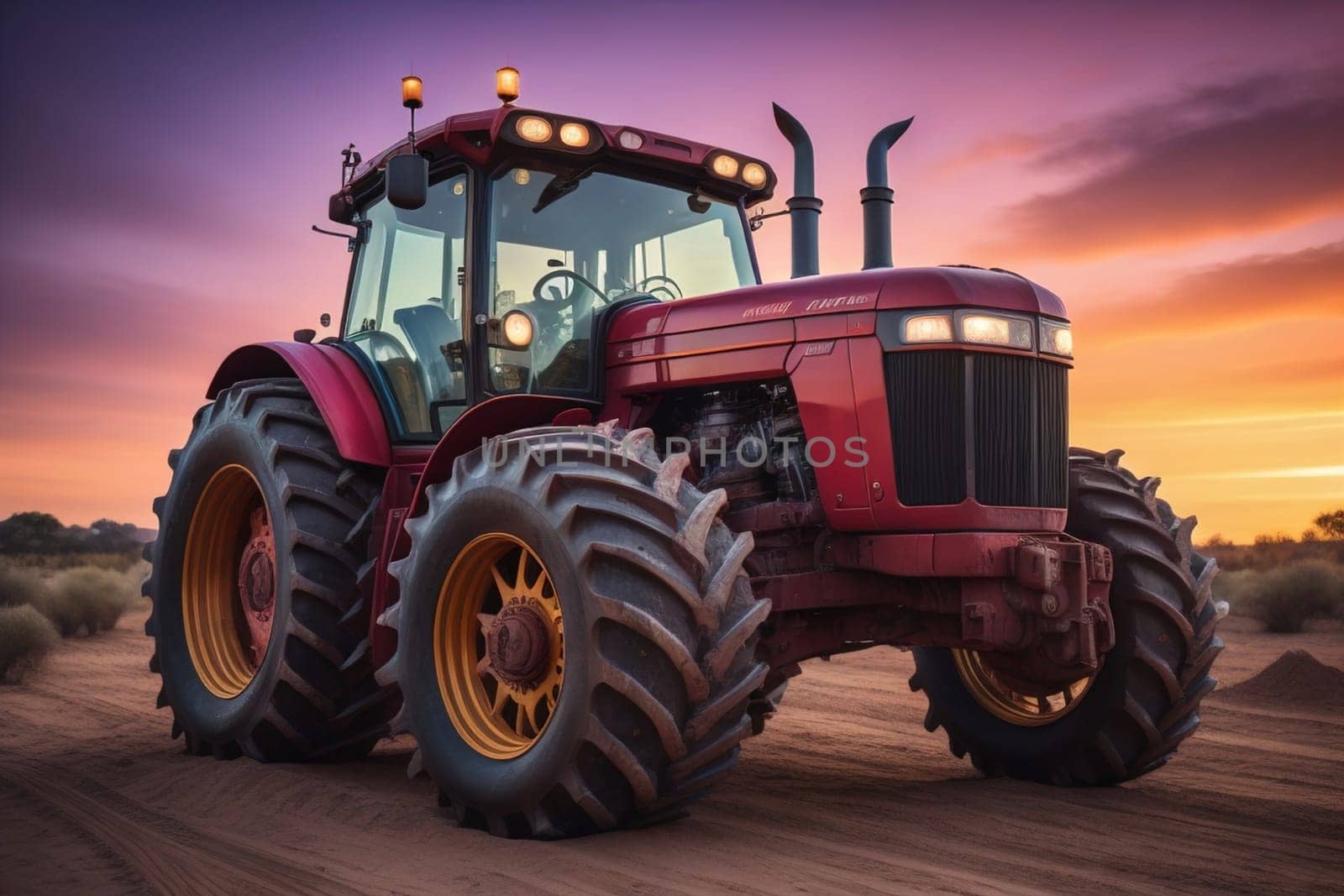 Modern tractor on a colored background. ai generative