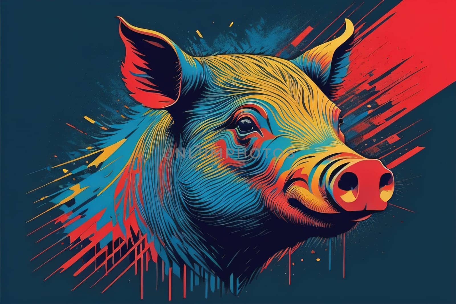 Pig head. Colorful vector illustration. Isolated on a solid color background. generative ai