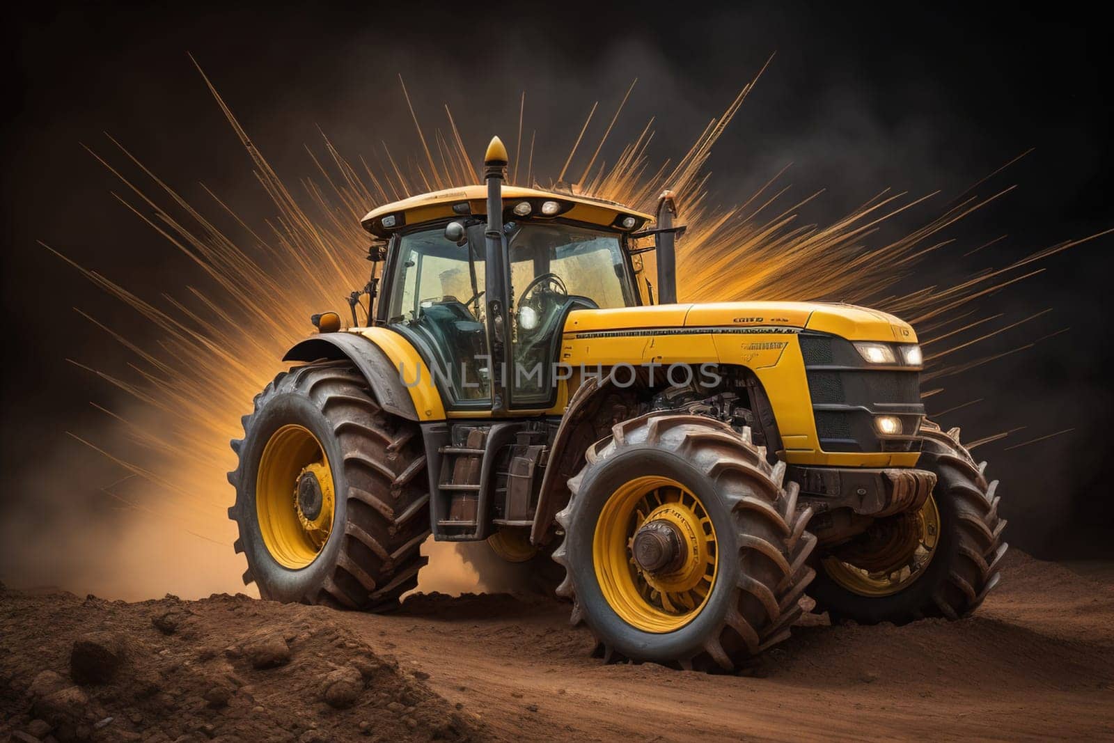 Modern tractor on a colored background. ai generative