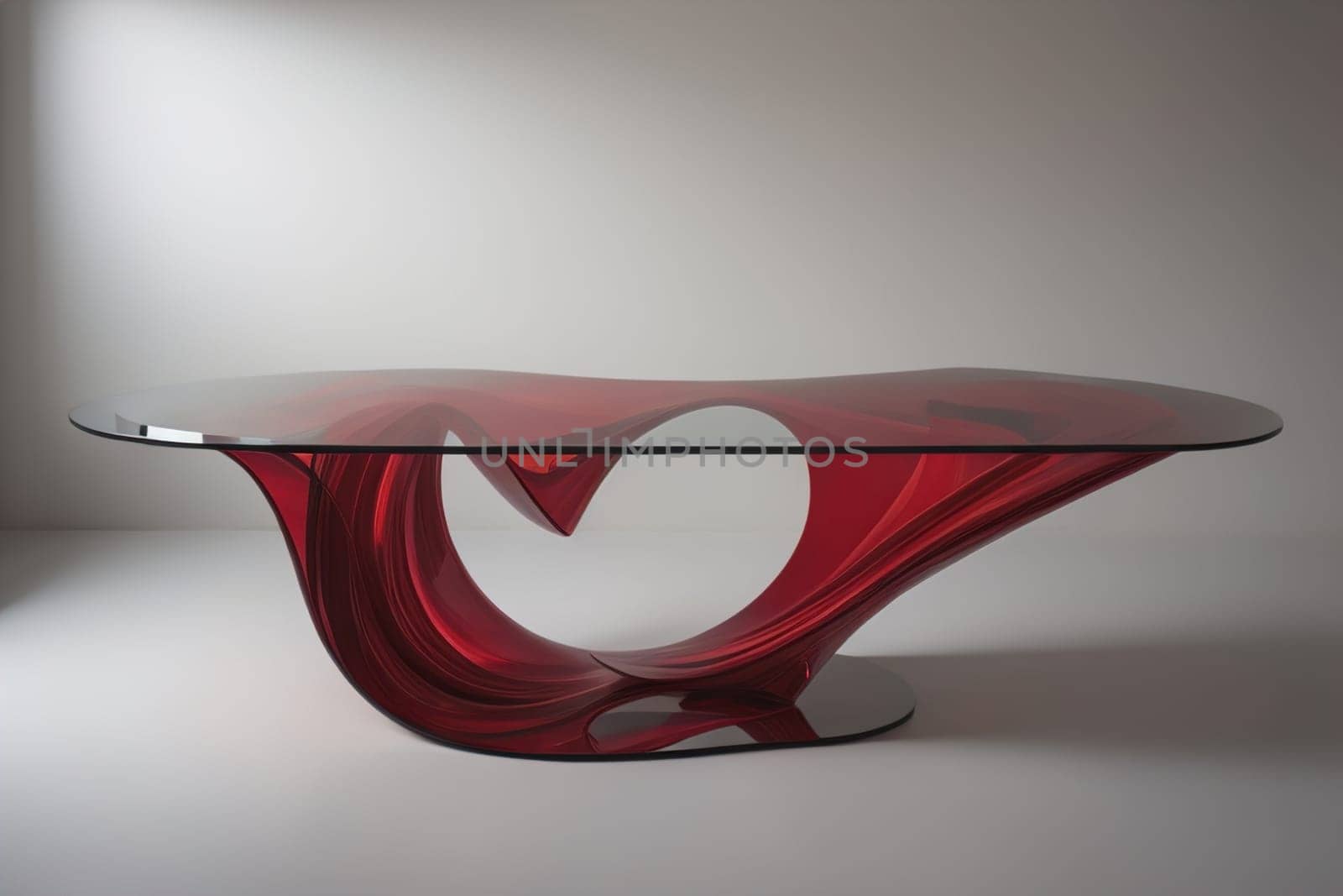 a glass table in a room. ai generative