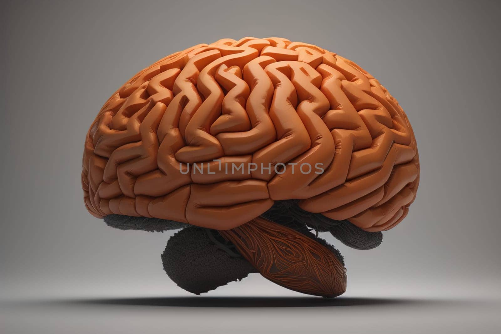Human brain on a solid color background. ai generative