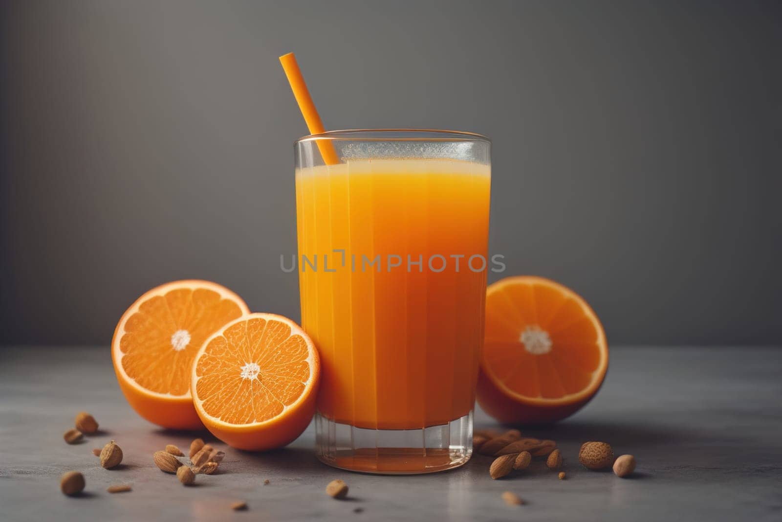 Glass of orange juice and fresh orange fruits. ai generative