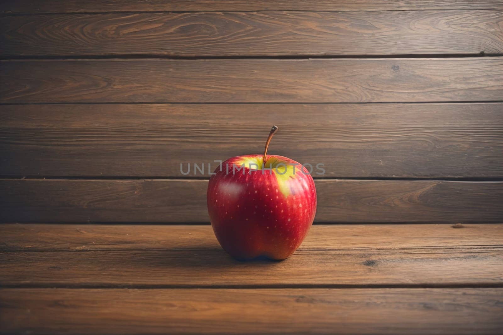 Red apple on a wooden background. ai generative
