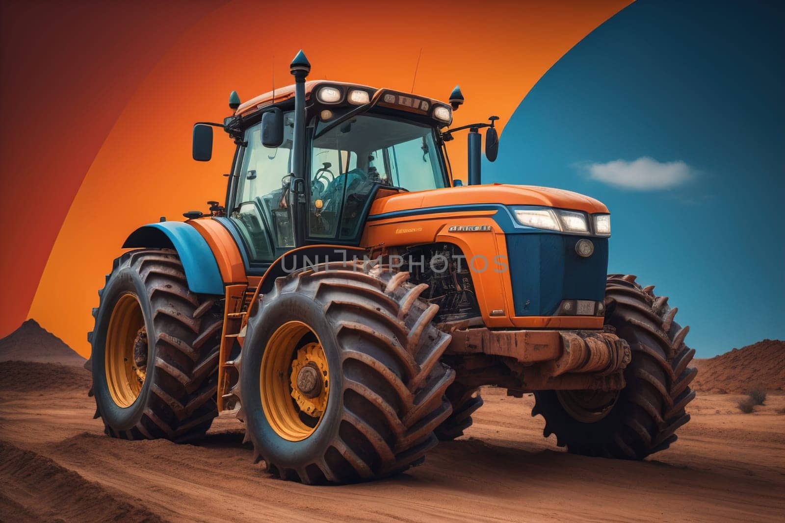 Modern tractor on a colored background. ai generative