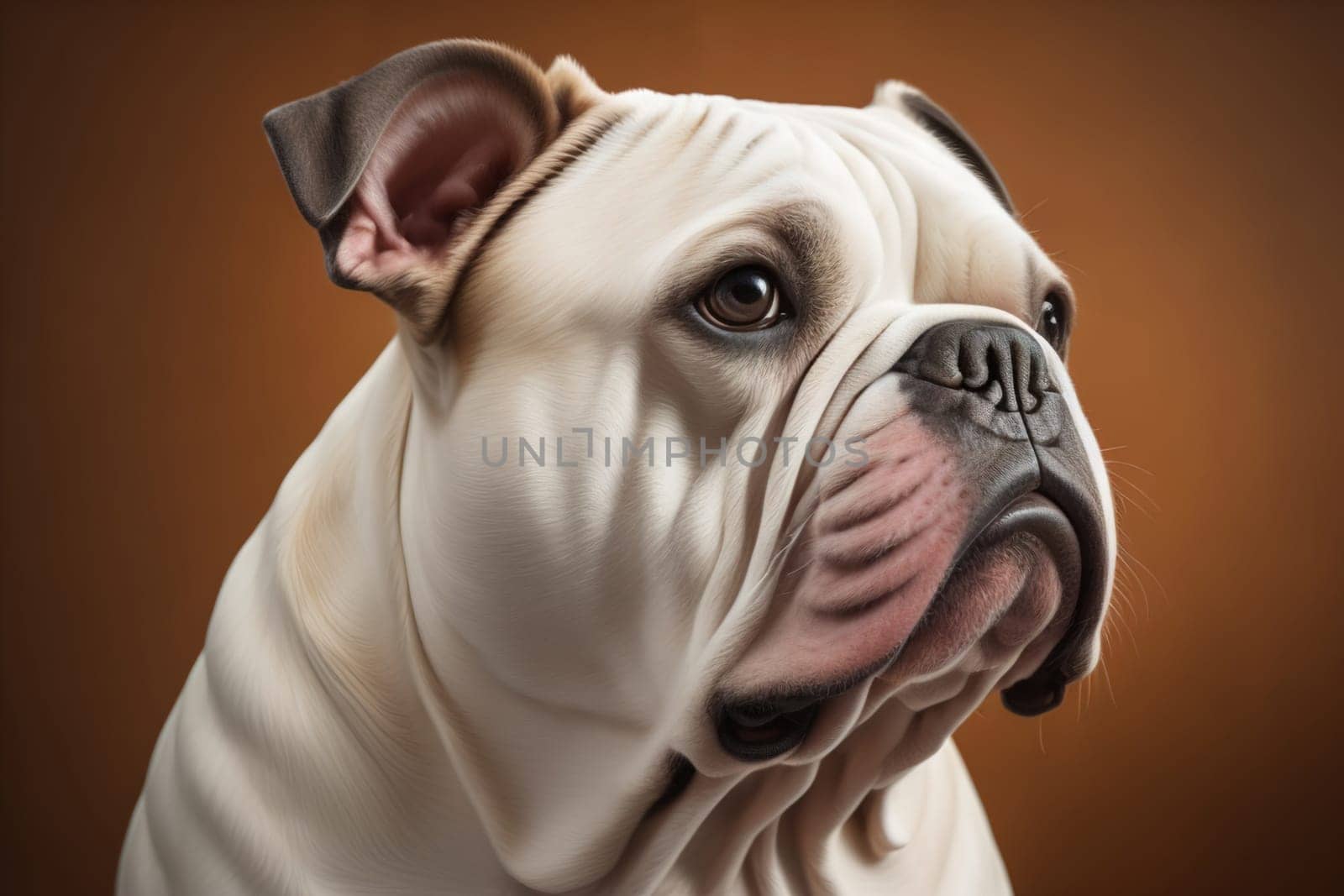 Portrait of a dog breed English Bulldog on a solid color background. ai generative