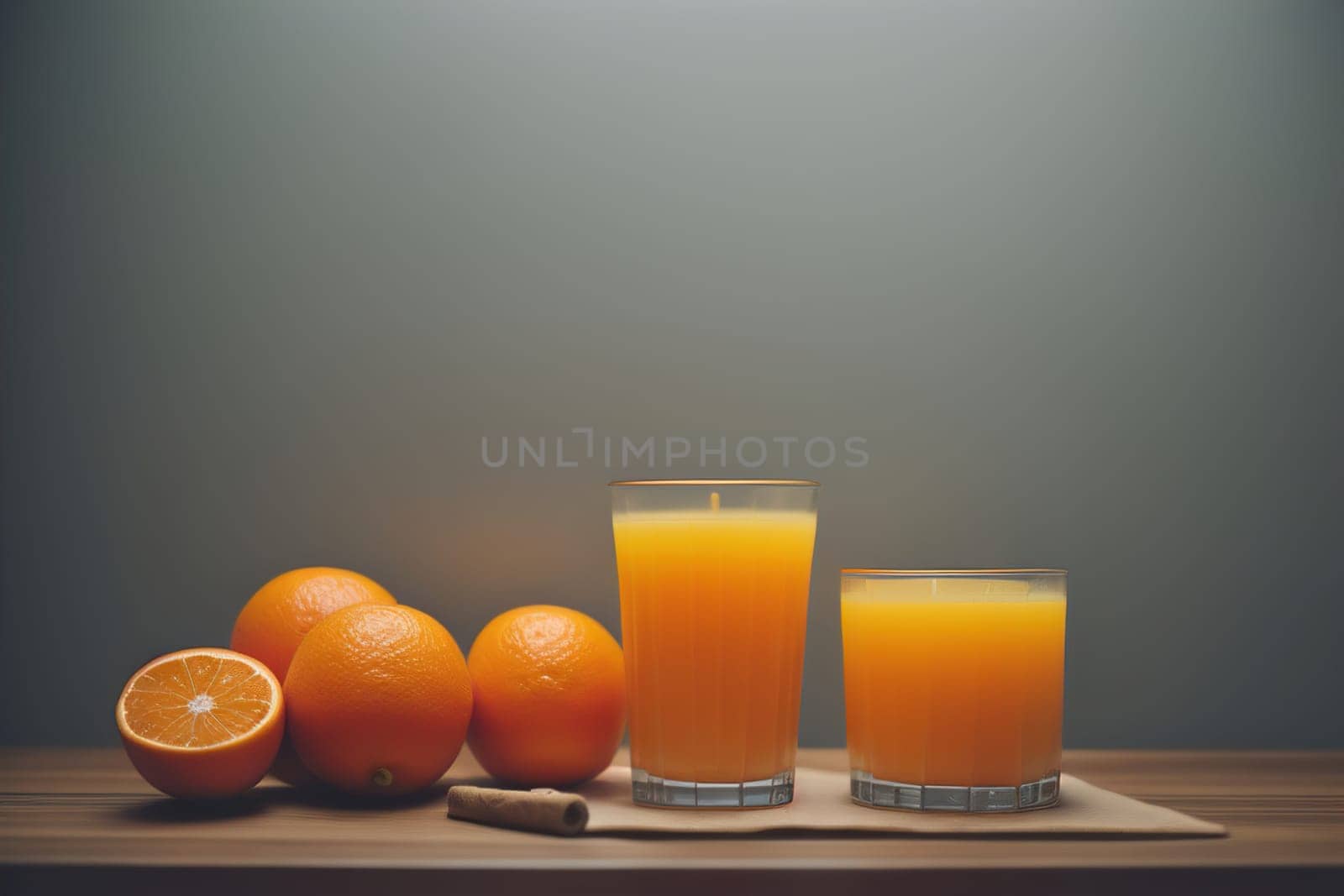Glass of orange juice and fresh orange fruits. ai generative