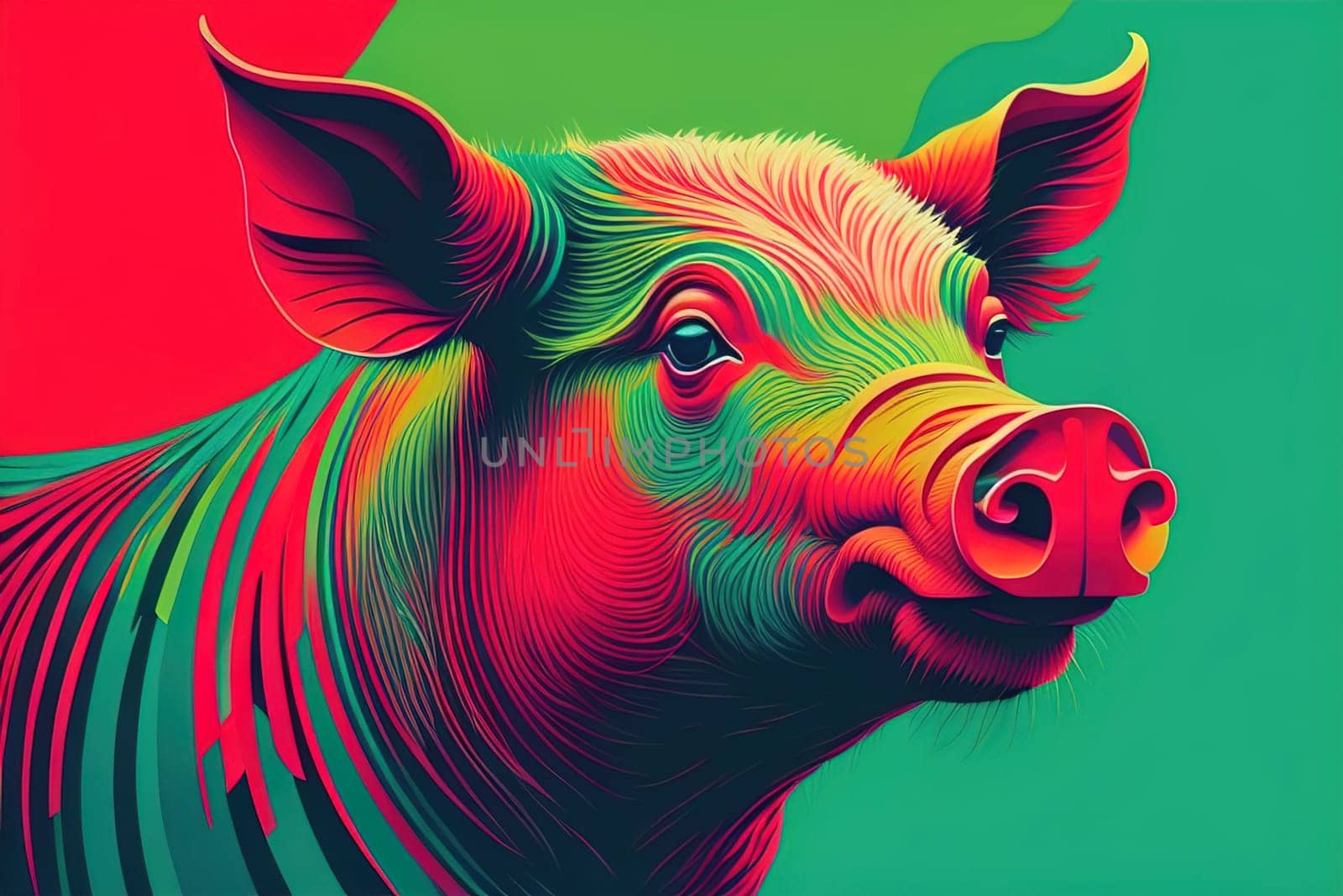 Pig head. Colorful vector illustration. Isolated on a solid color background. generative ai