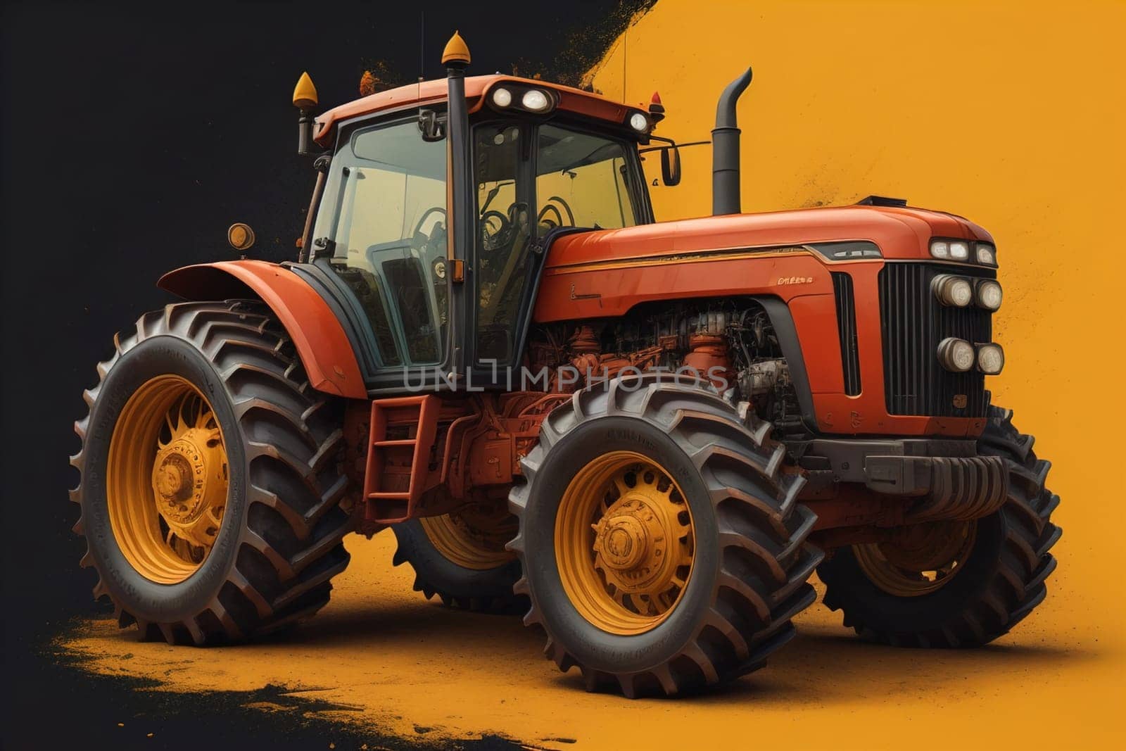 Modern tractor on a colored background. ai generative