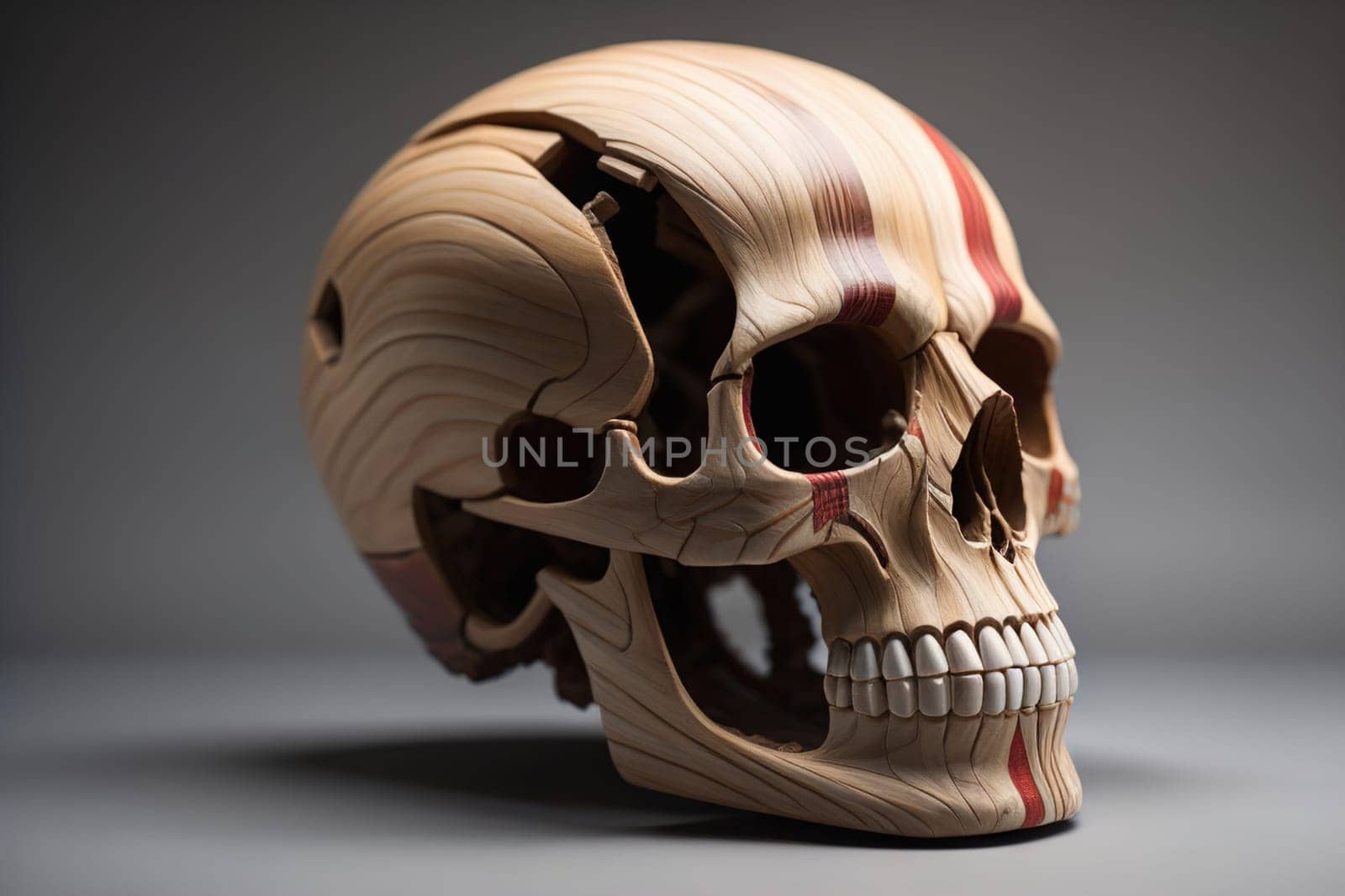 human skull on solid color background. Halloween concept. Close up. ai generative