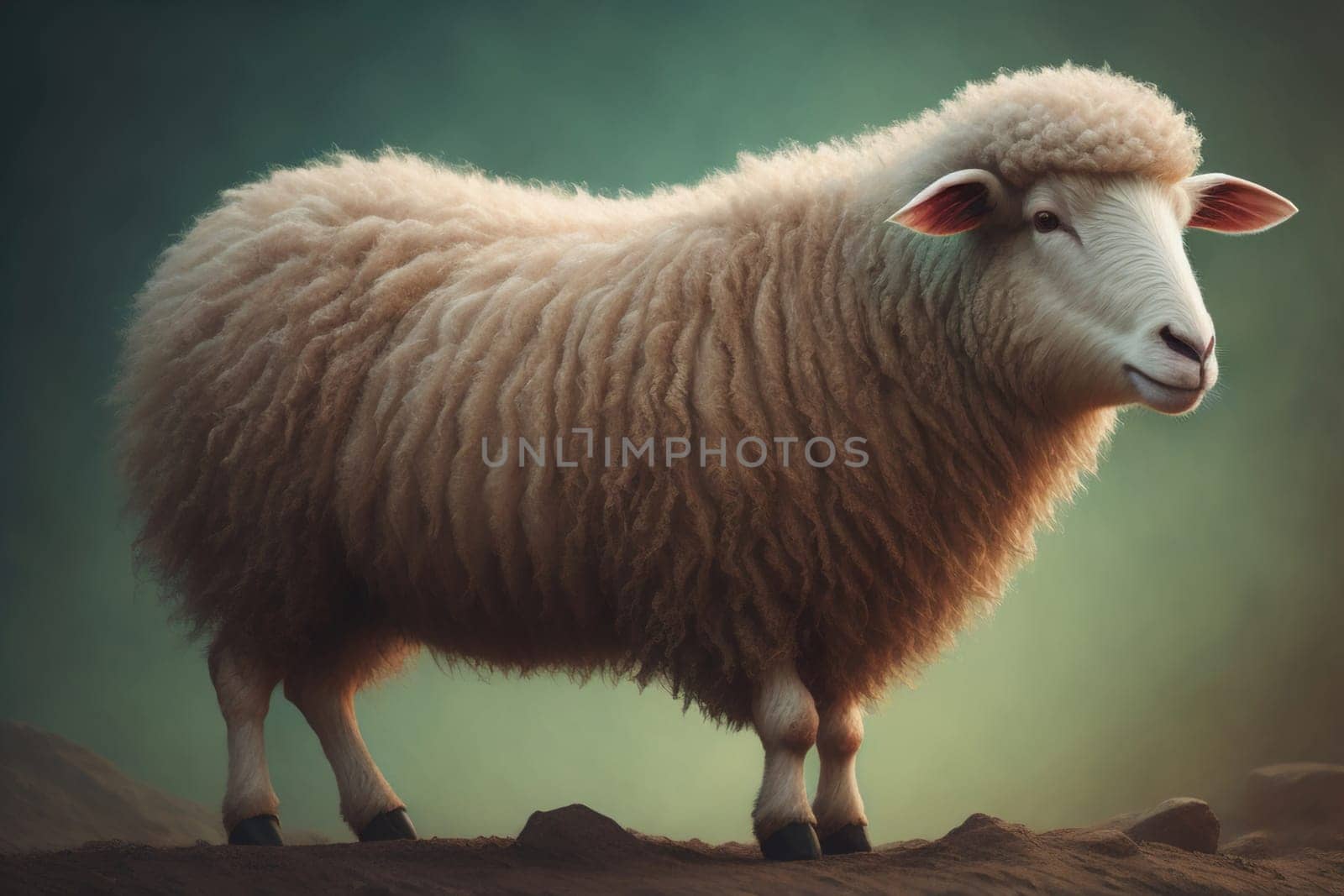 Sheep on a solid color background. Photo in old color image style. ai generative