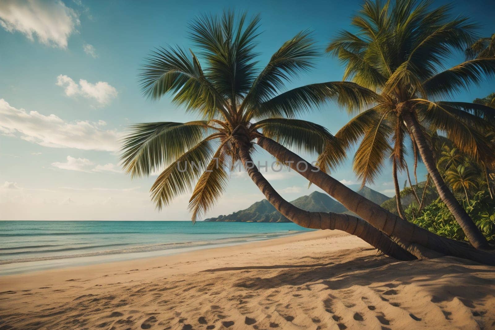 Beautiful tropical beach with coconut palm tree. ai generative