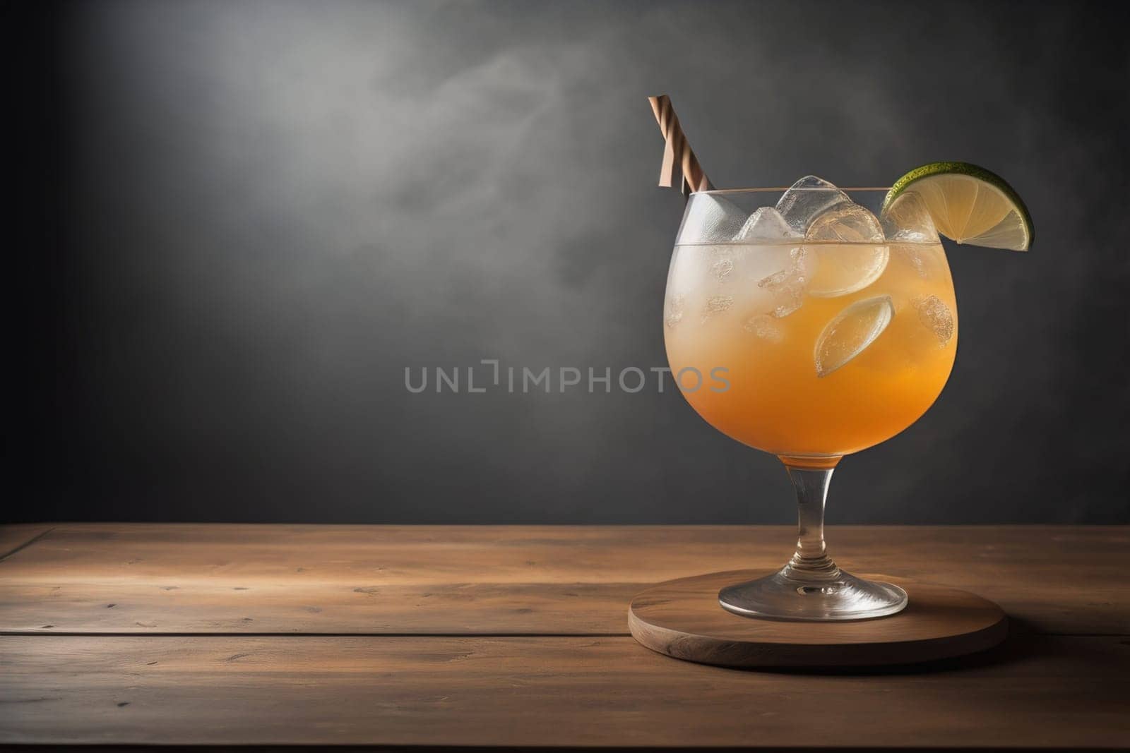 Alcohol cocktail drink on the table in bar. Toned image. ai generative