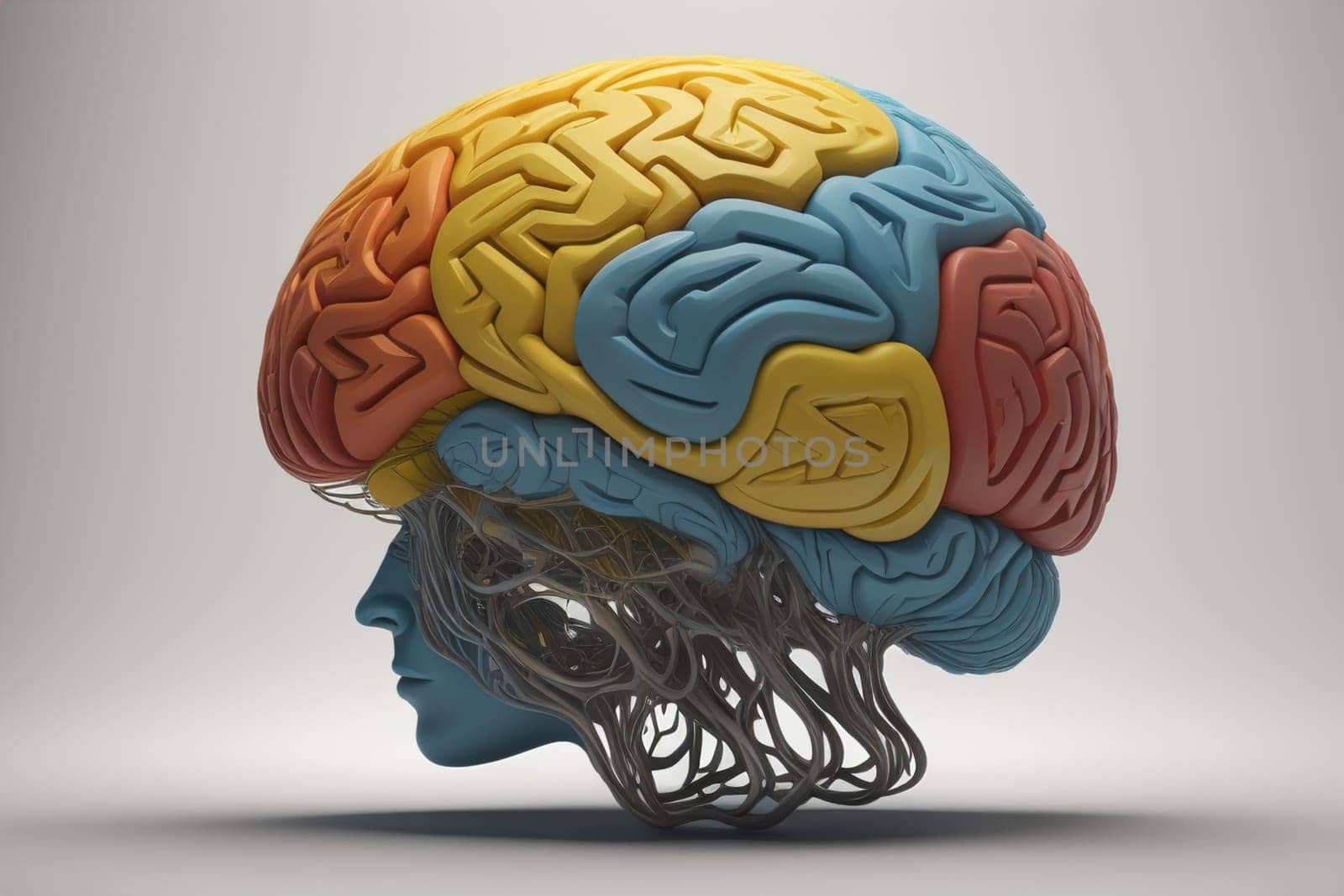Human brain on a solid color background. ai generative