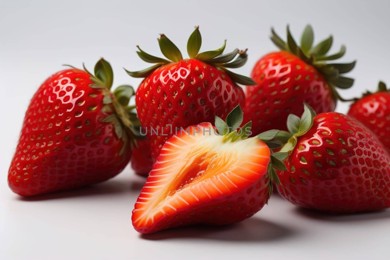 Fresh strawberries on a solid color background. generative ai
