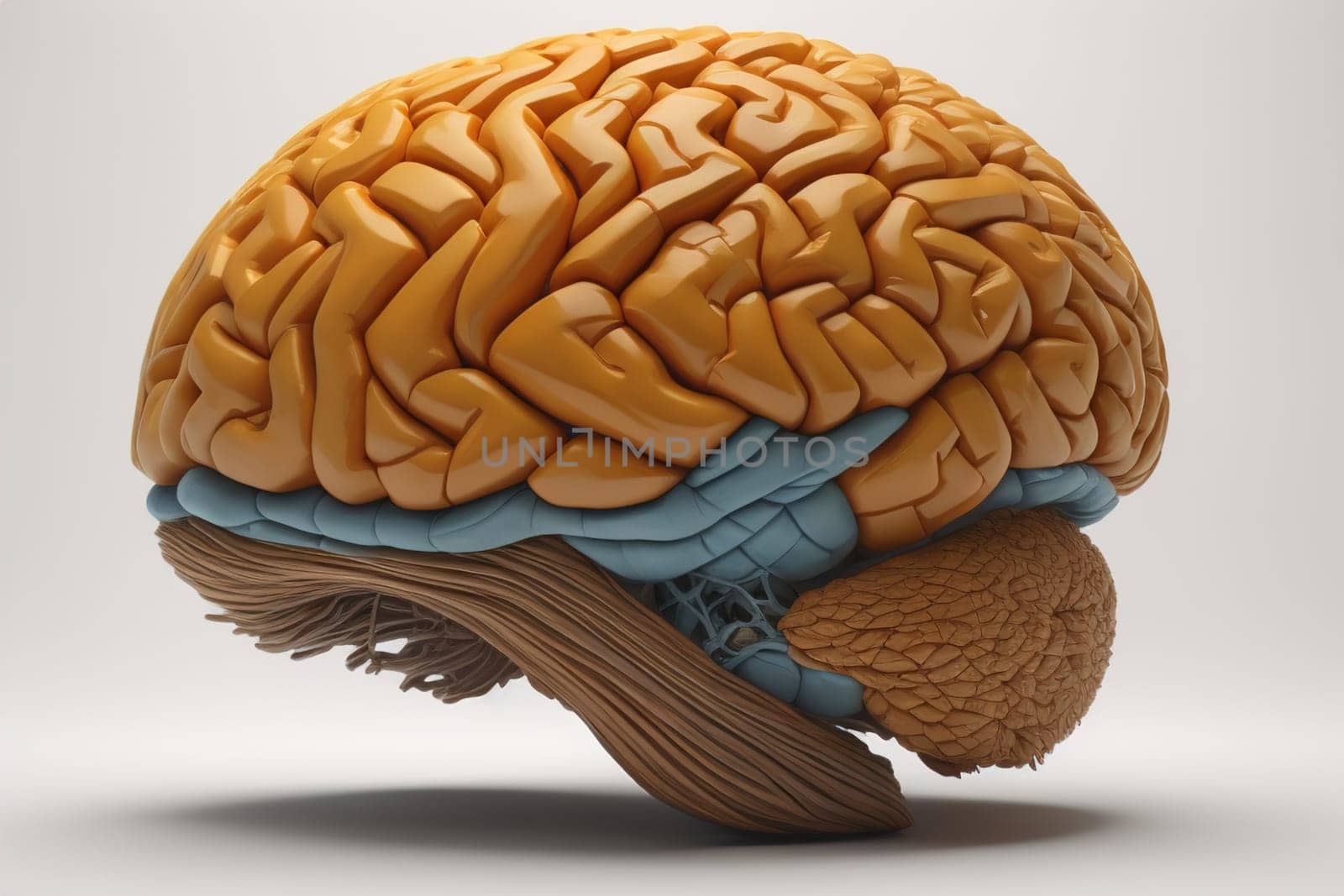 Human brain on a solid color background. ai generative