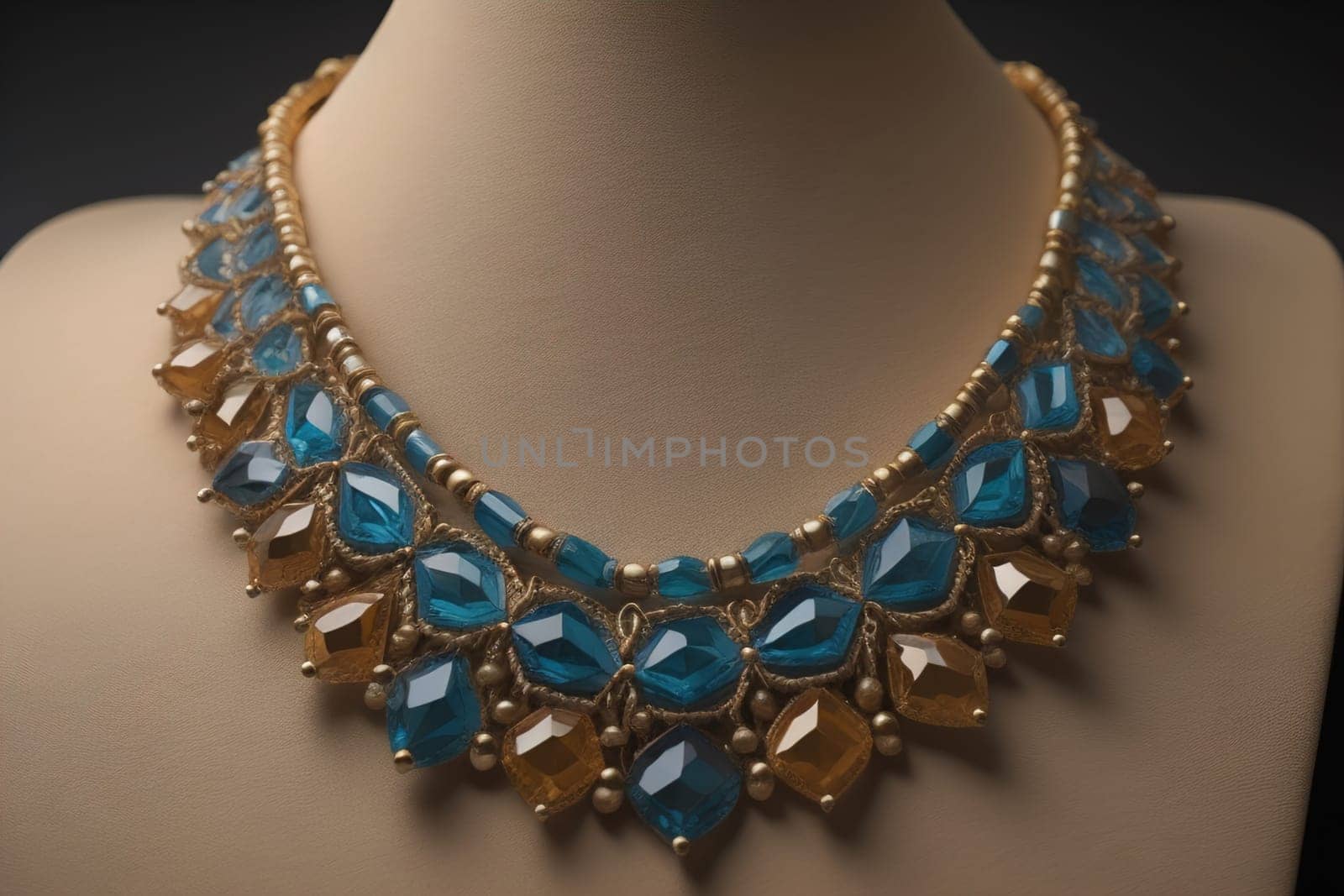 necklace on a mannequin in the studio on a solid color background. ai generative