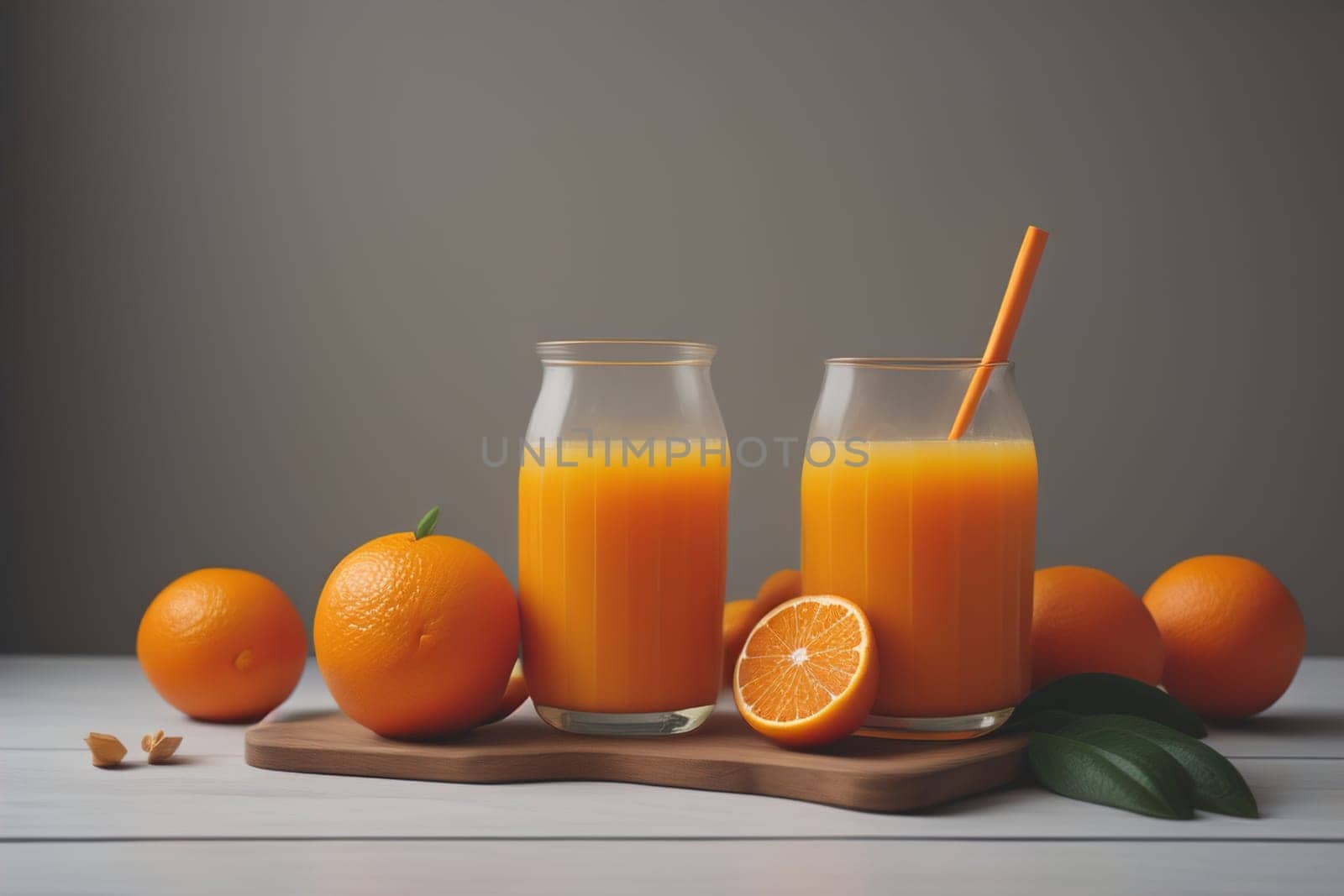 Glass of orange juice and fresh orange fruits. ai generative