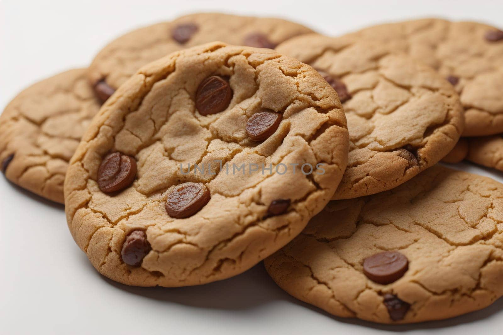 Chocolate chip cookies on orange background. Close up. Selective focus. ai generative