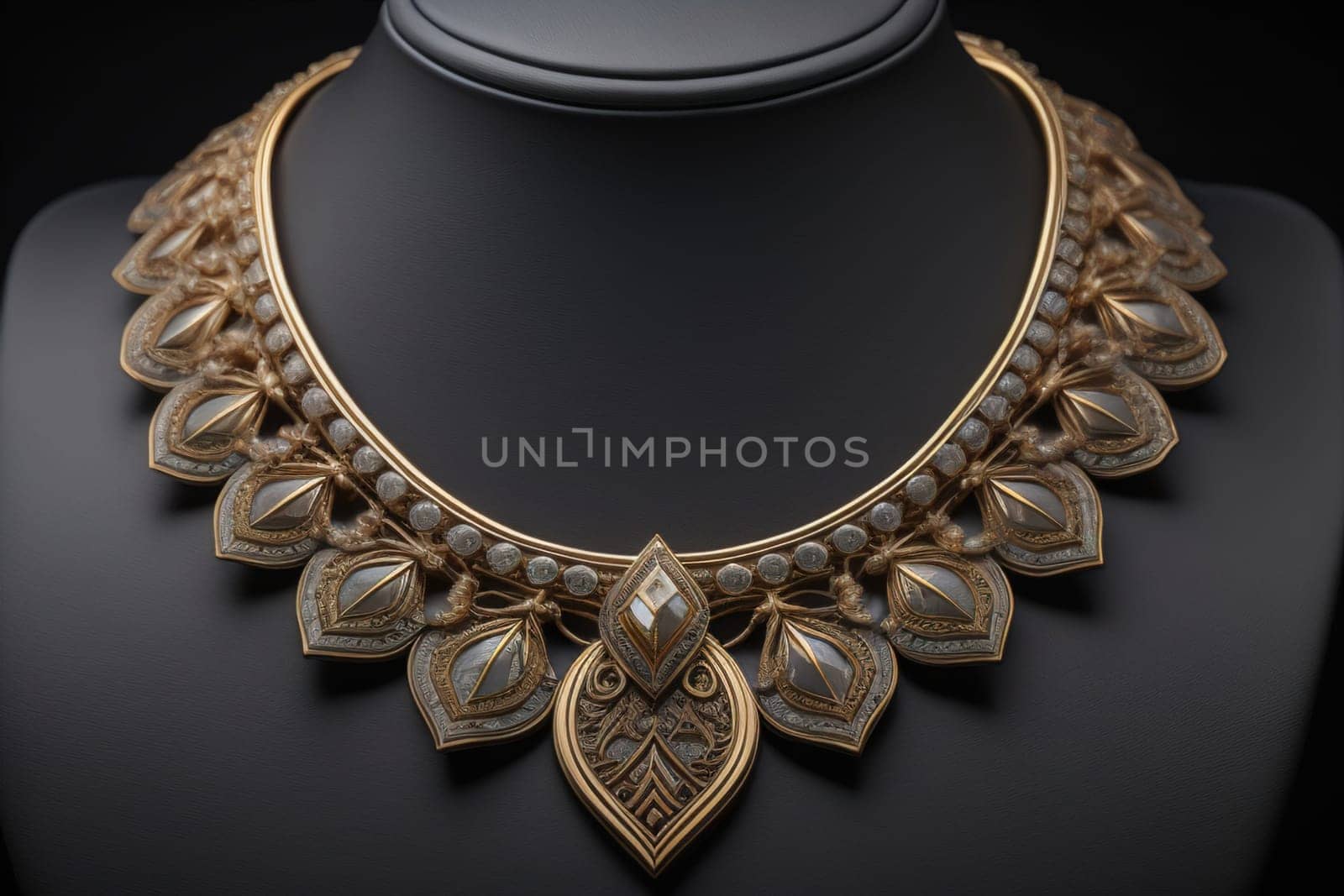 necklace on a mannequin in the studio on a solid color background. ai generative