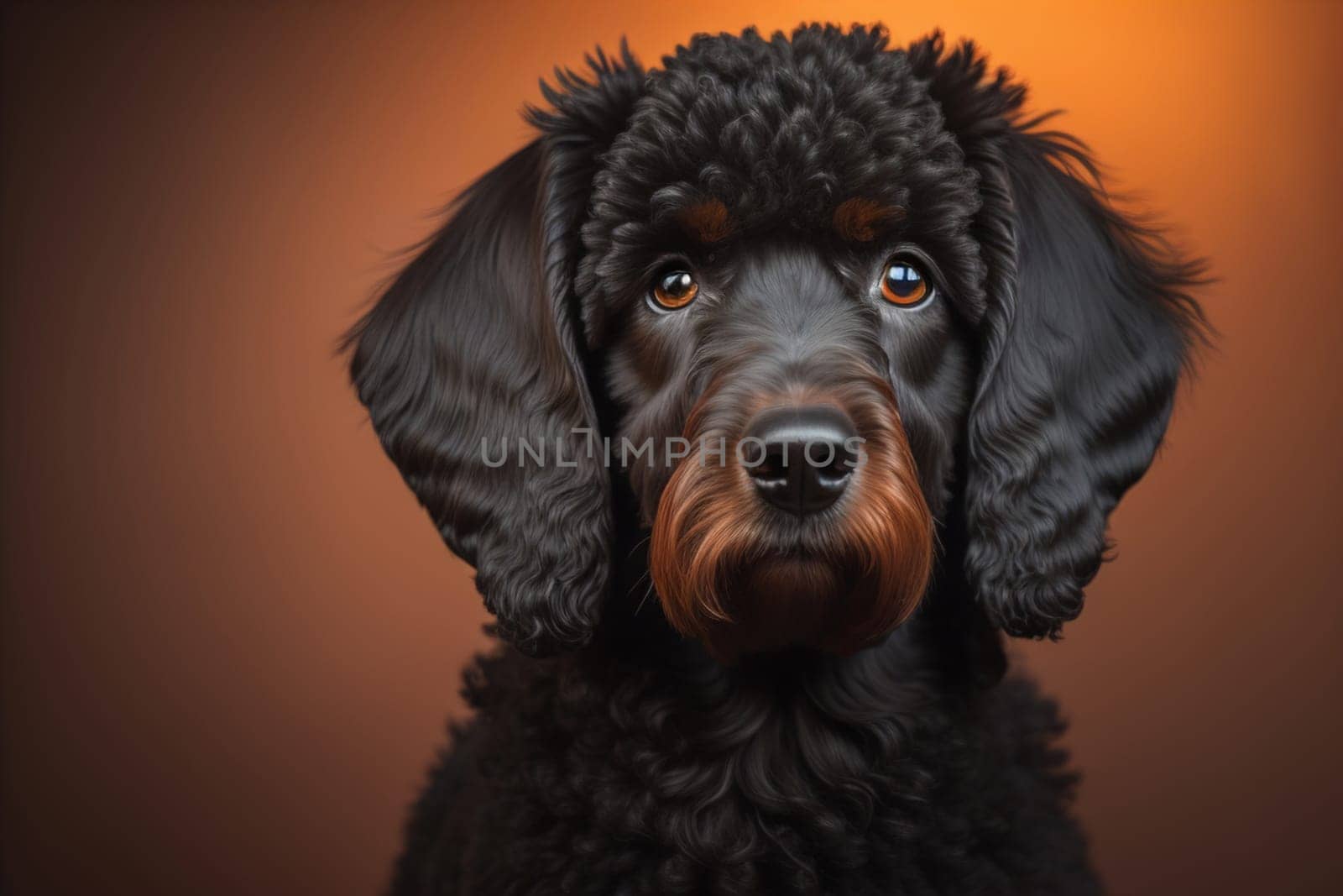 Portrait of a beautiful black dachshund puppy on a solid color background. ai generative