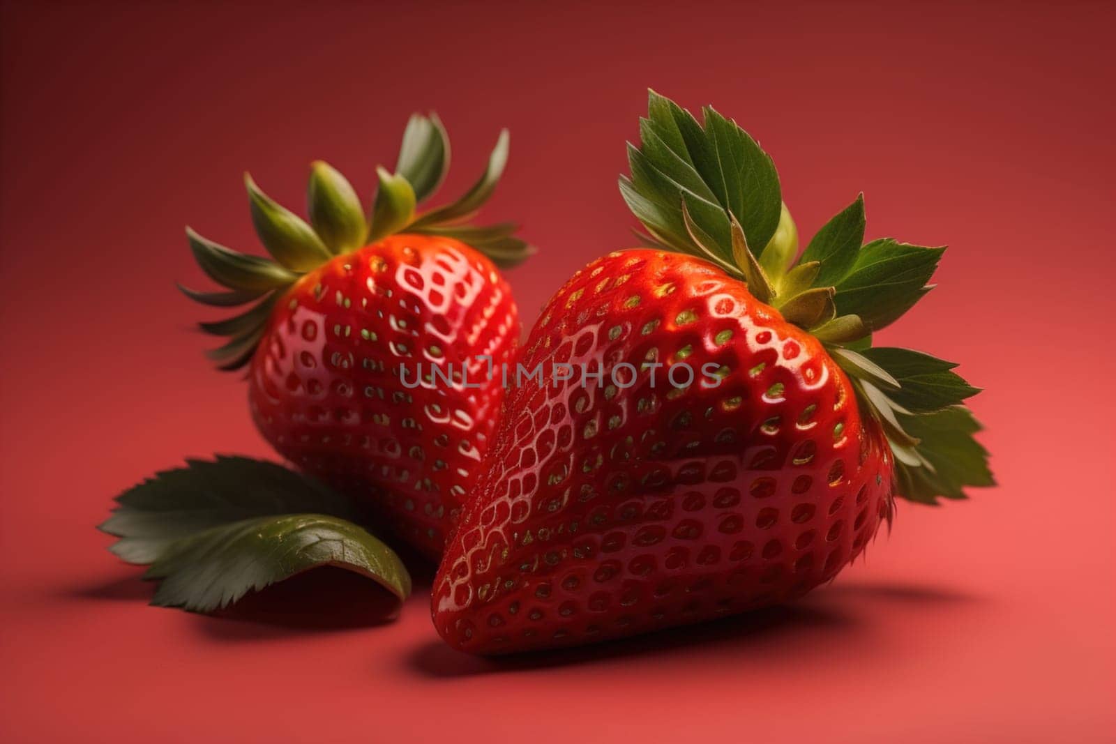 Fresh strawberries on a solid color background. generative ai